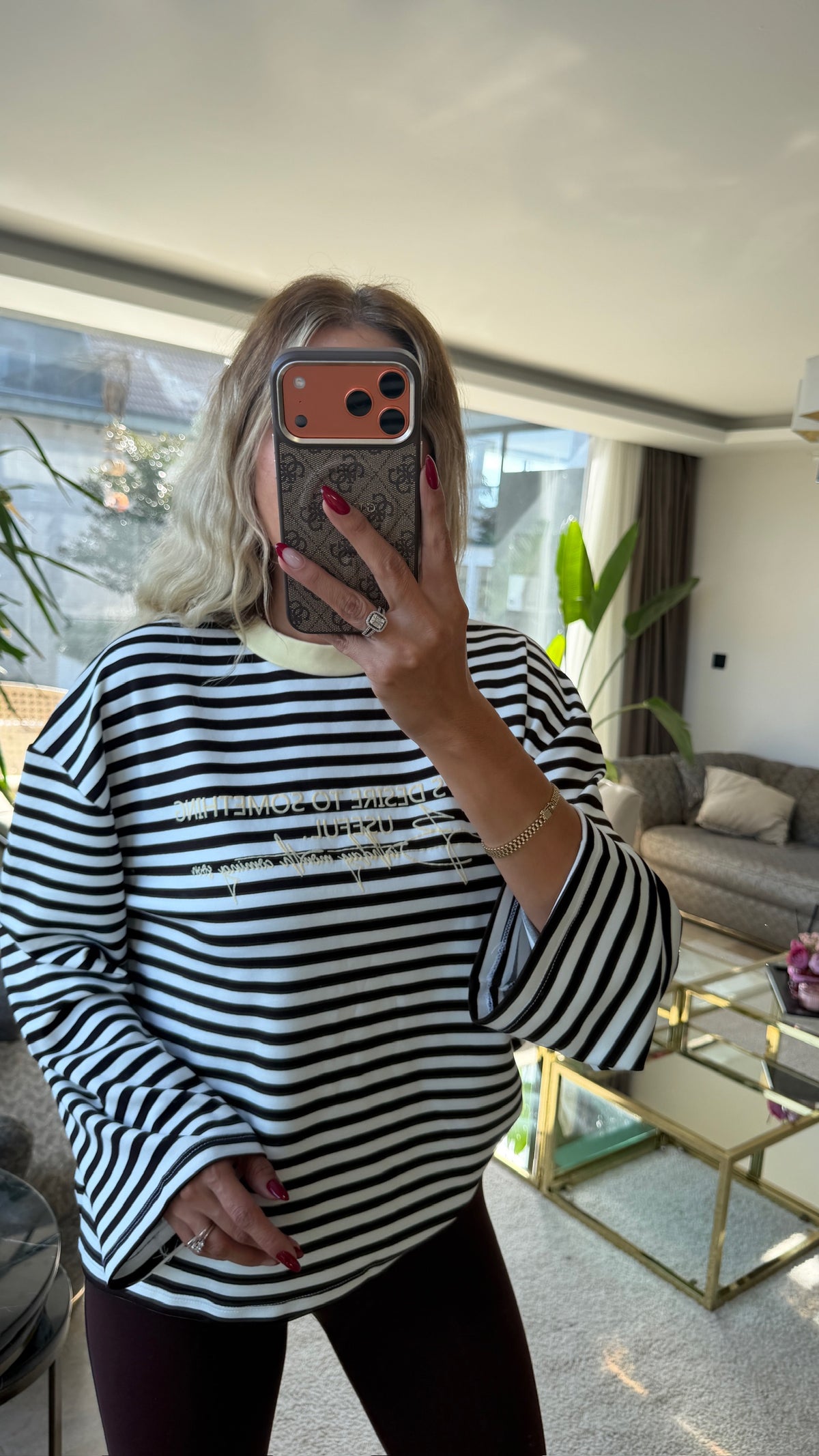 Mimoza Çizgili Yazı Detaylı Sarı Sweat