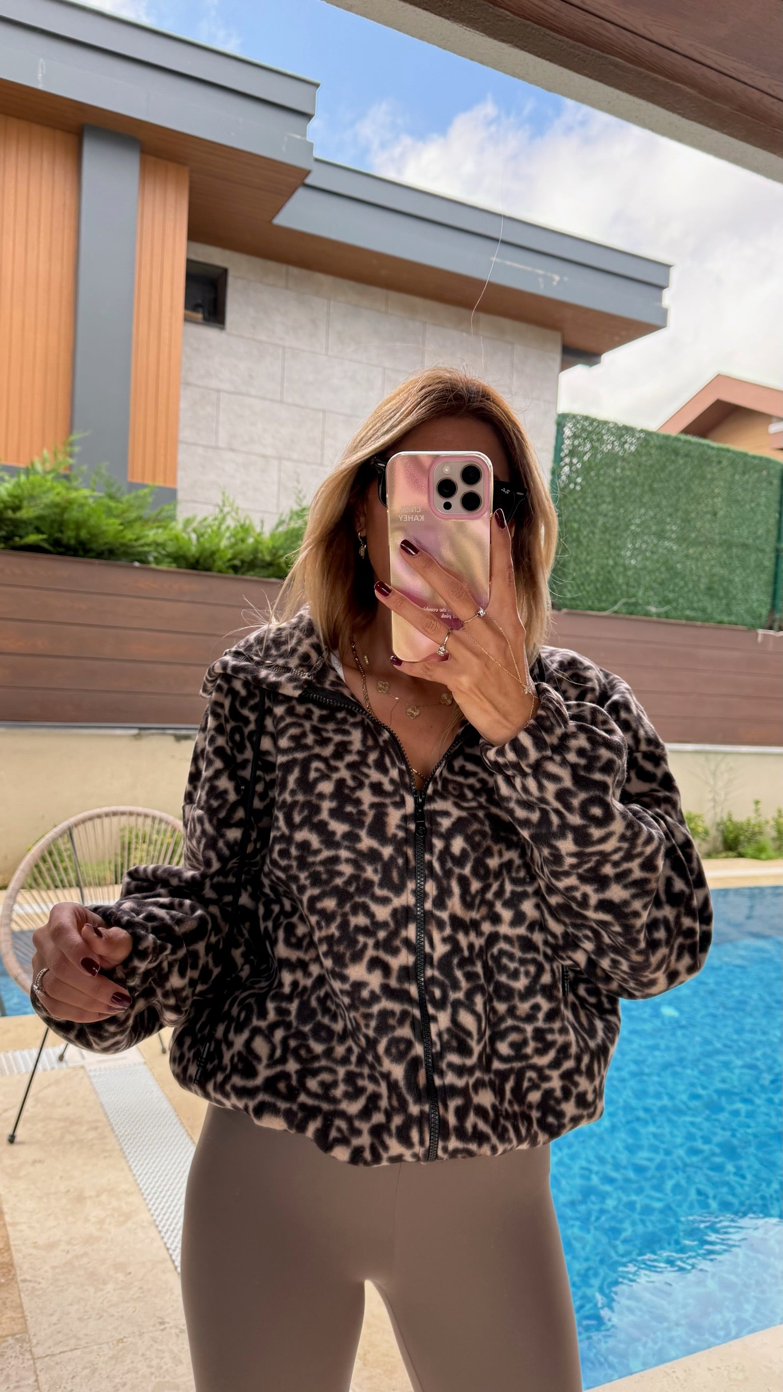 Leopar Peluş Bomber Ceket