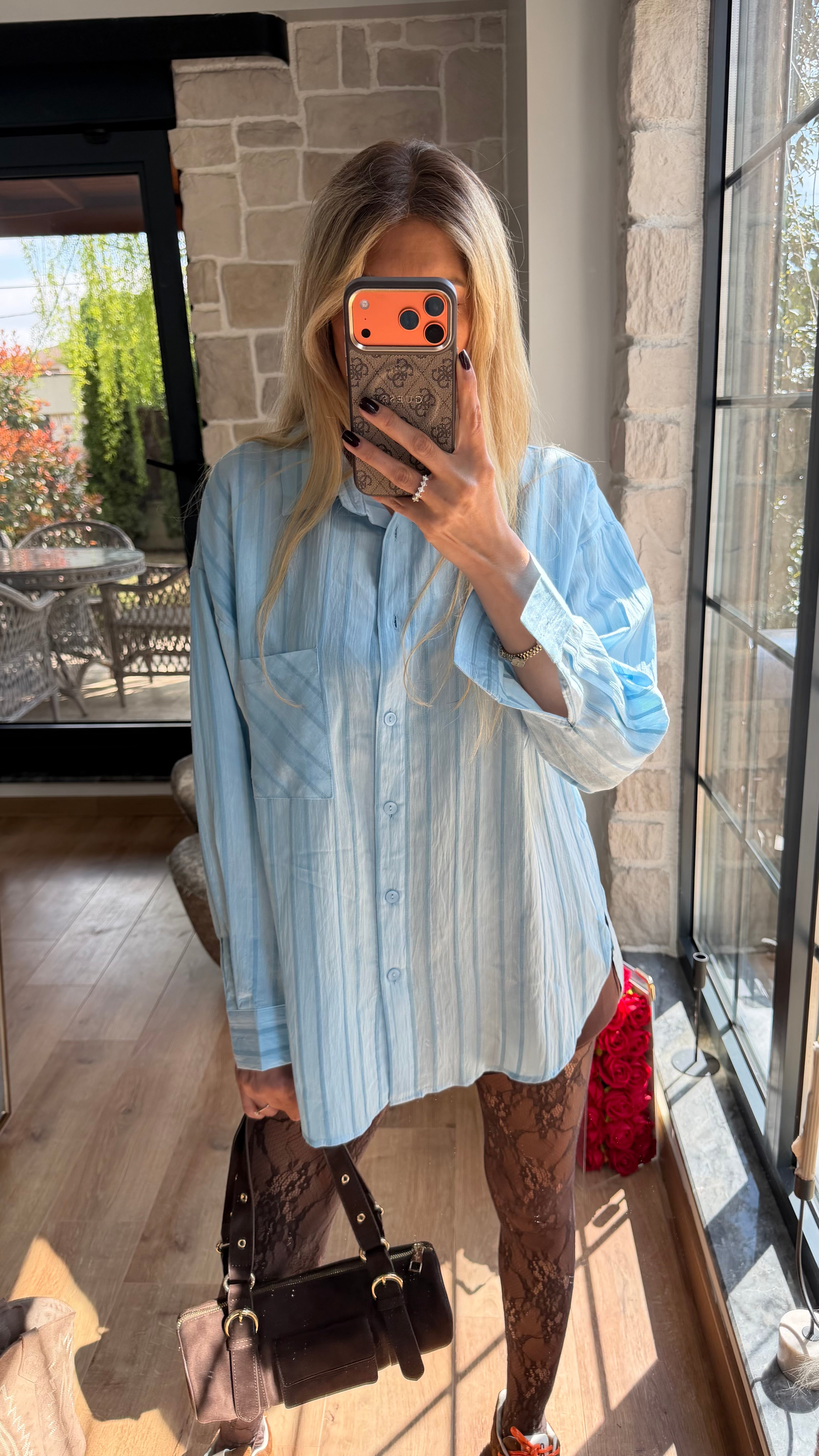 Çizgili Viscon Gömlek Mavi