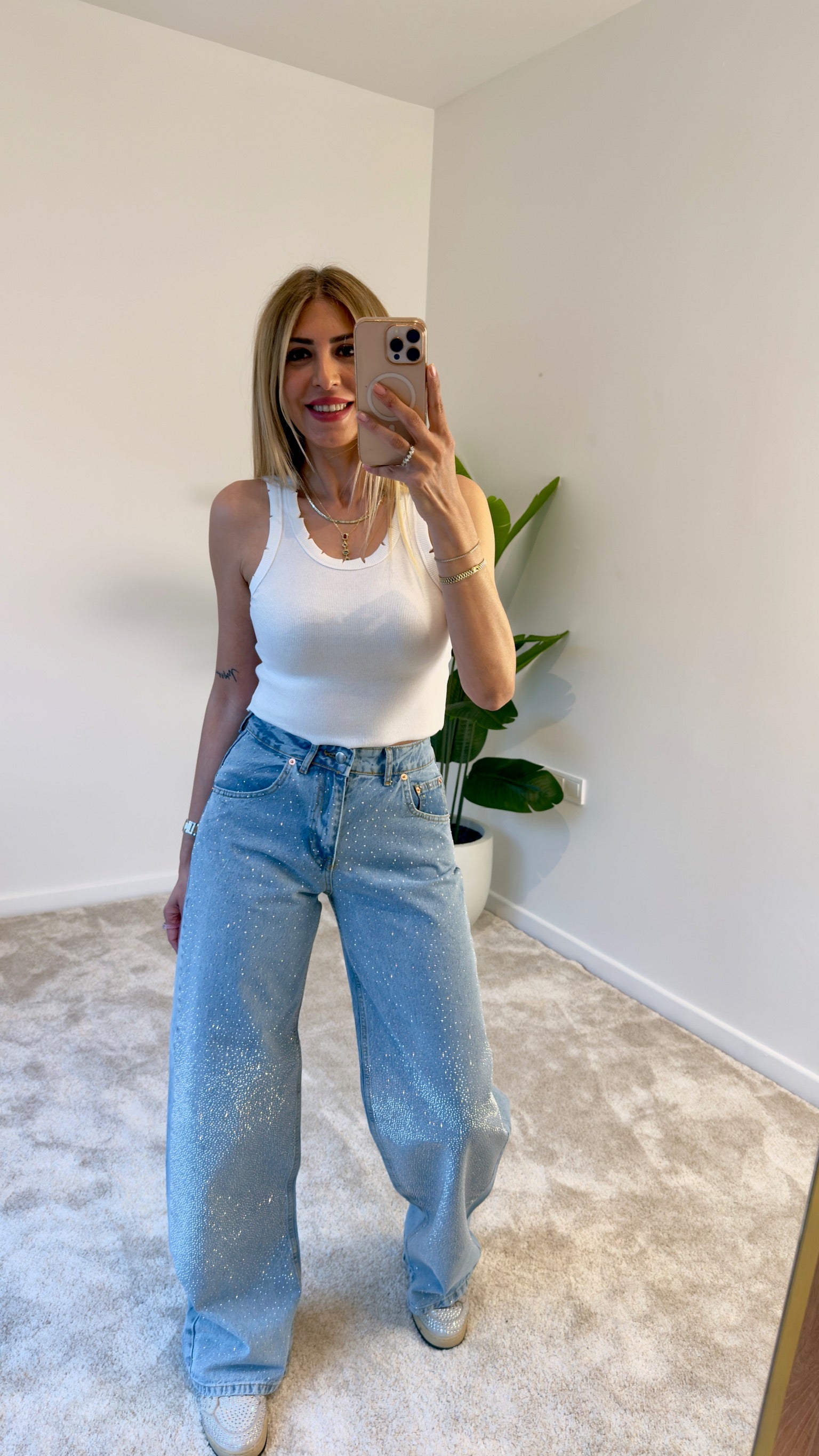 Minia Taşlı Jean Kot Pantolon