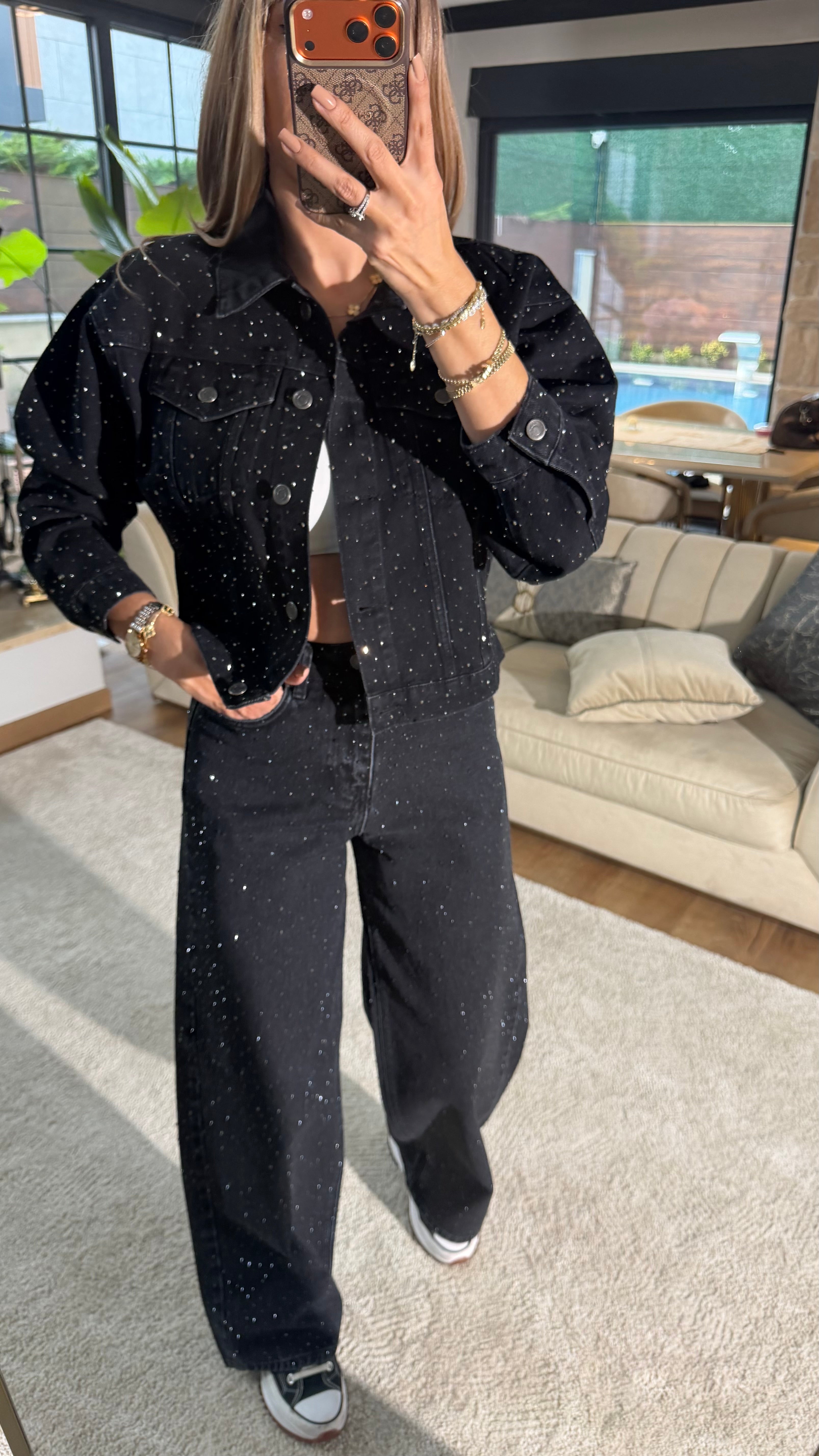 Cool Siyah Taş Detaylı Jean