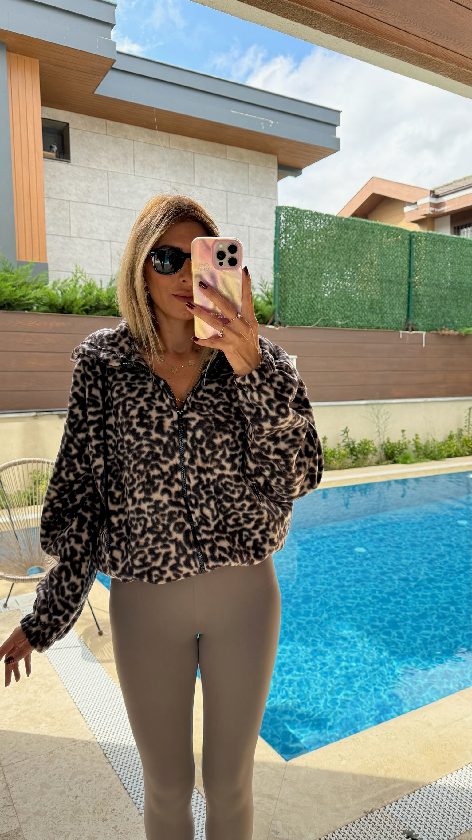 Leopar Peluş Bomber Ceket