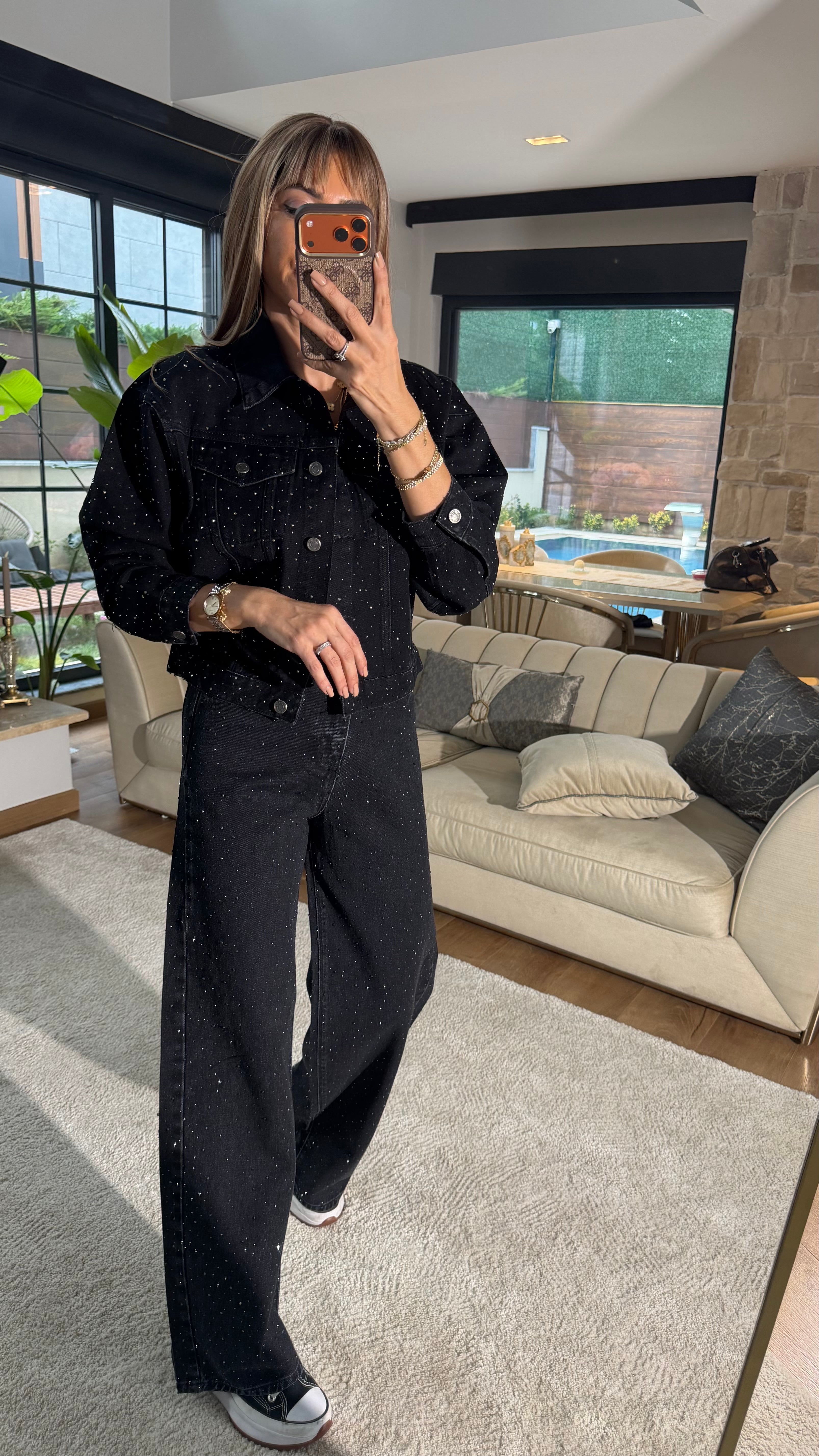 Cool Siyah Taş Detaylı Jean