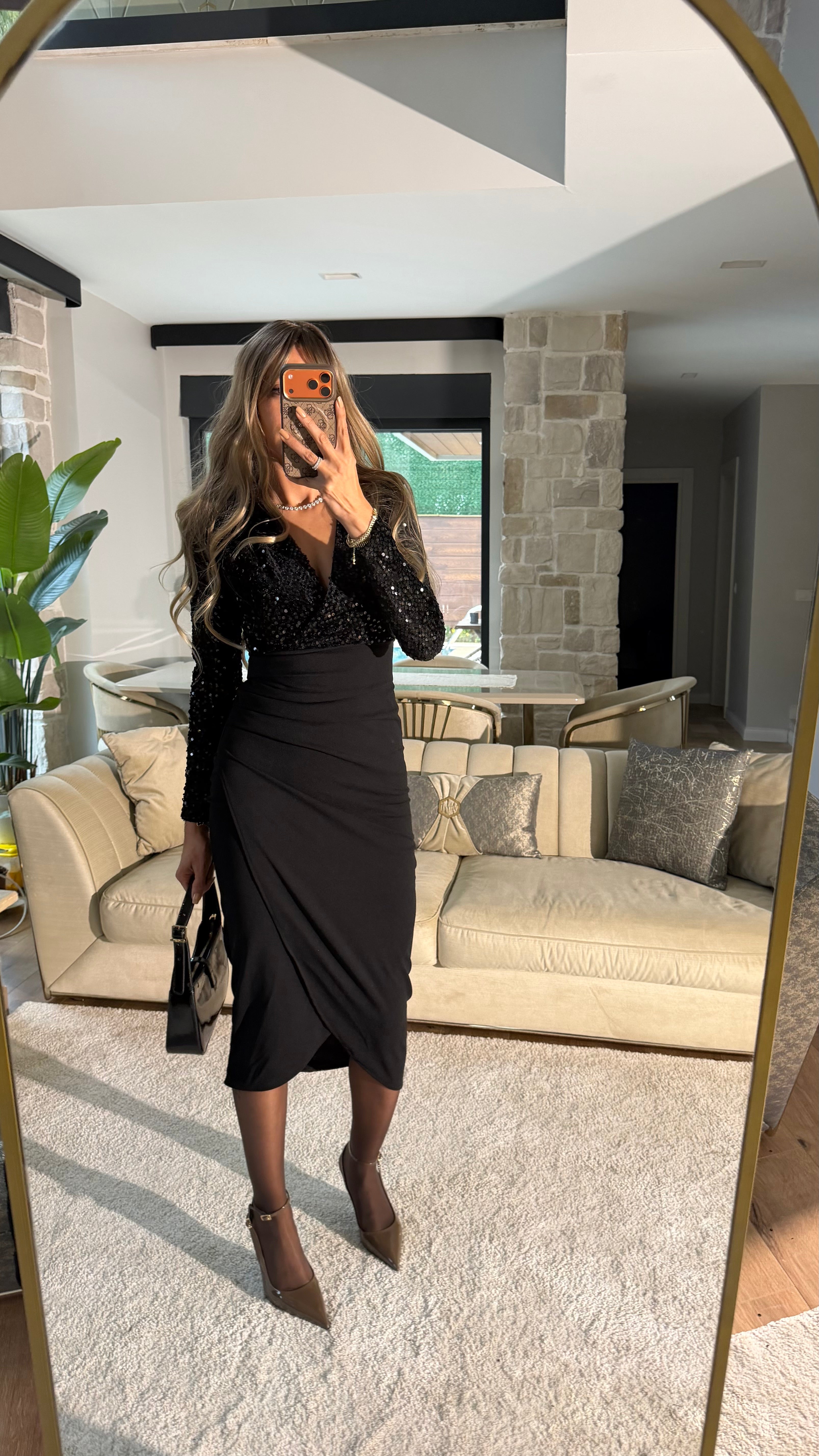 Drapeli Gece Elbisesi Siyah