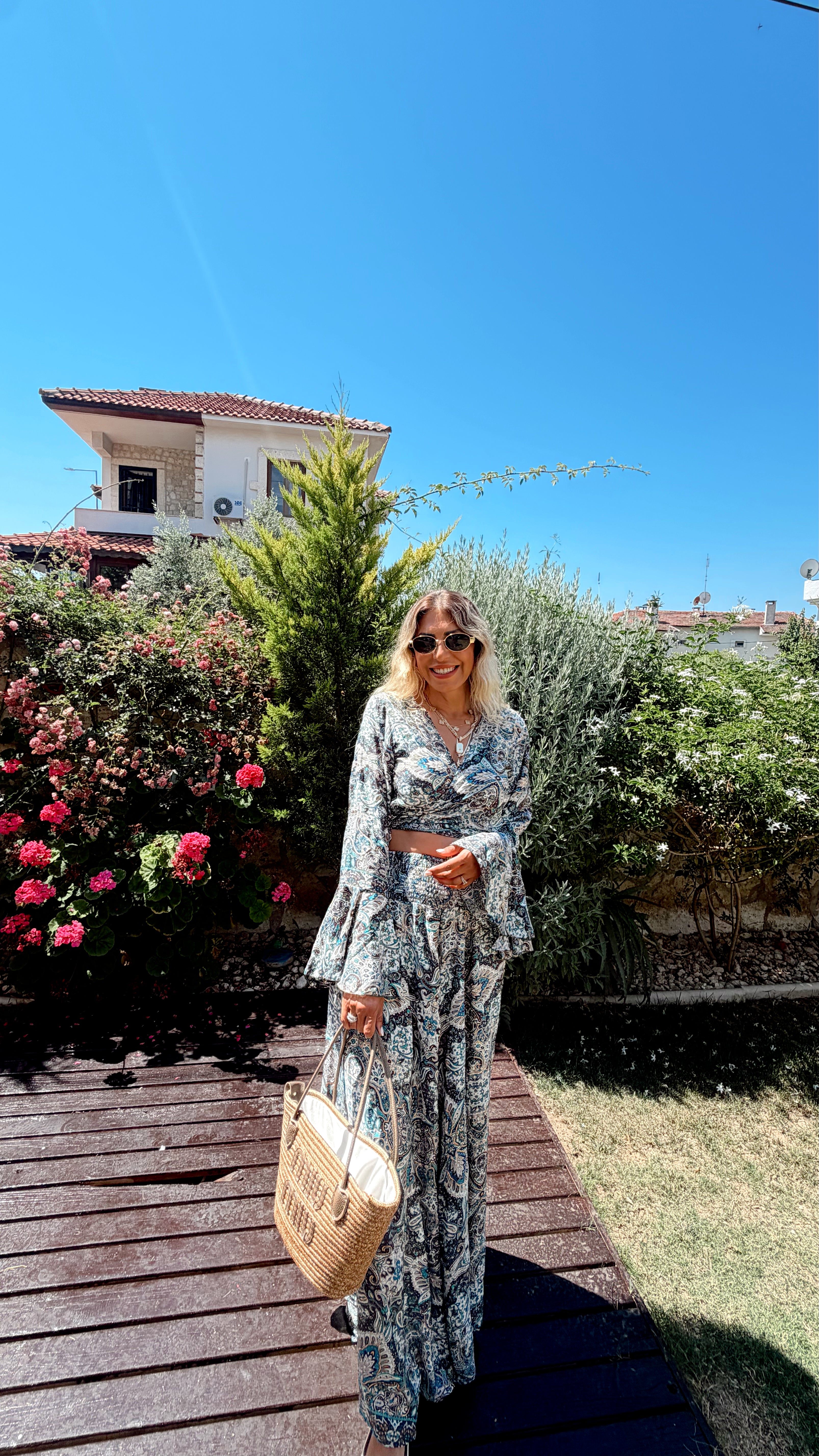 Lavinia İpek Kruvaze Bluz Pantolon Takım Yeşil