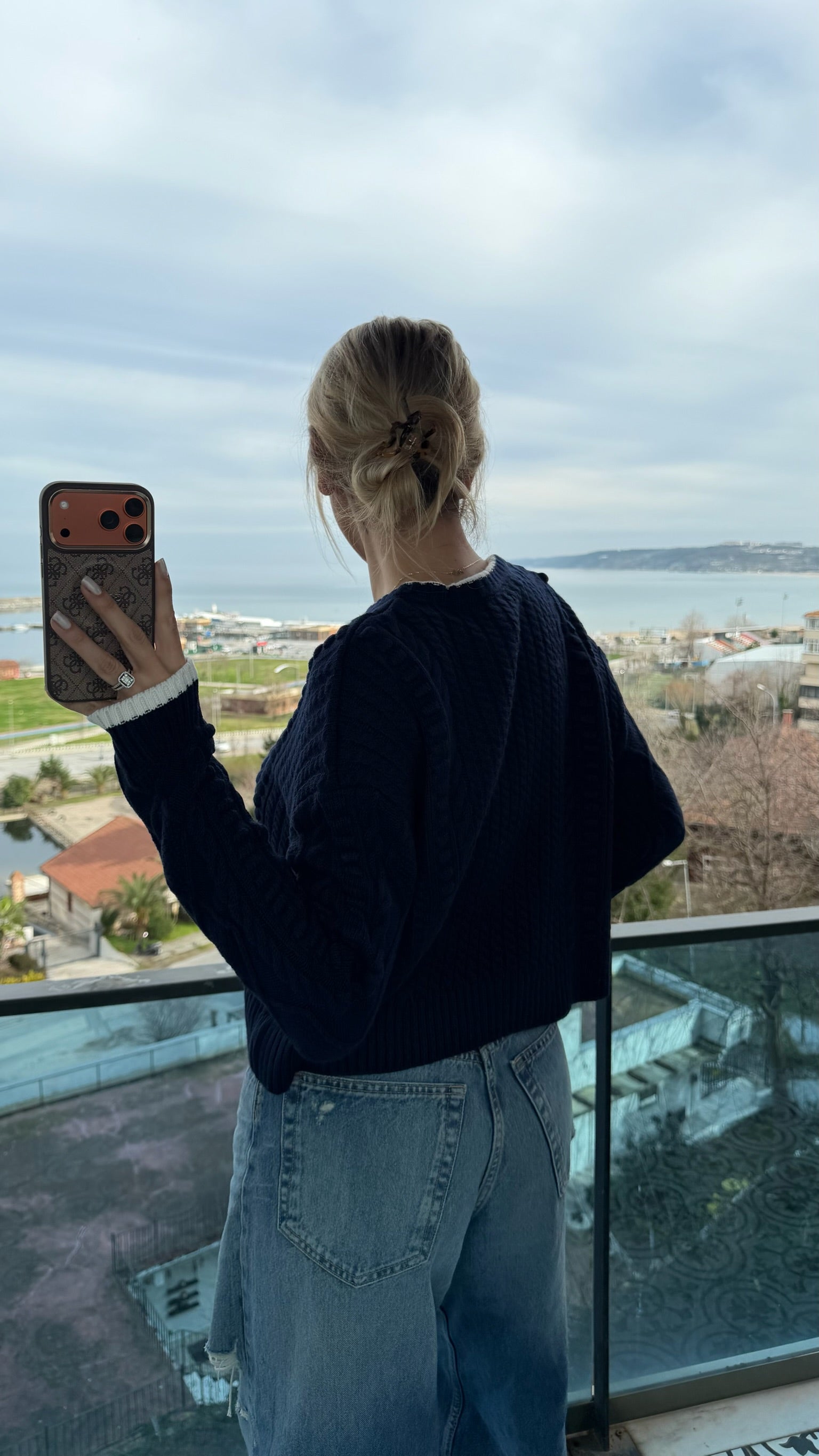 TJ İthal Bobble Desenli Lacivert Kazak