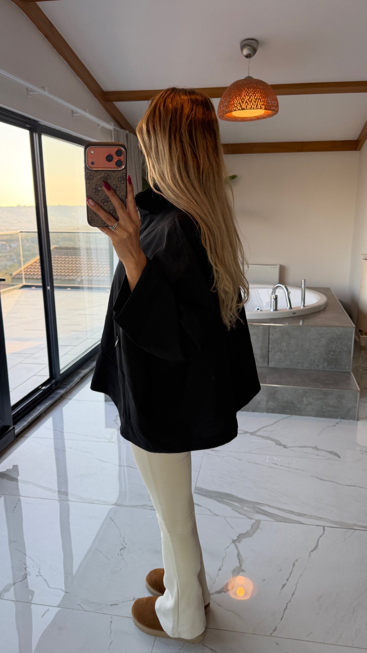 Oversize Kapüşonlu Fermuarlı Sweatshirt Ceket Siyah