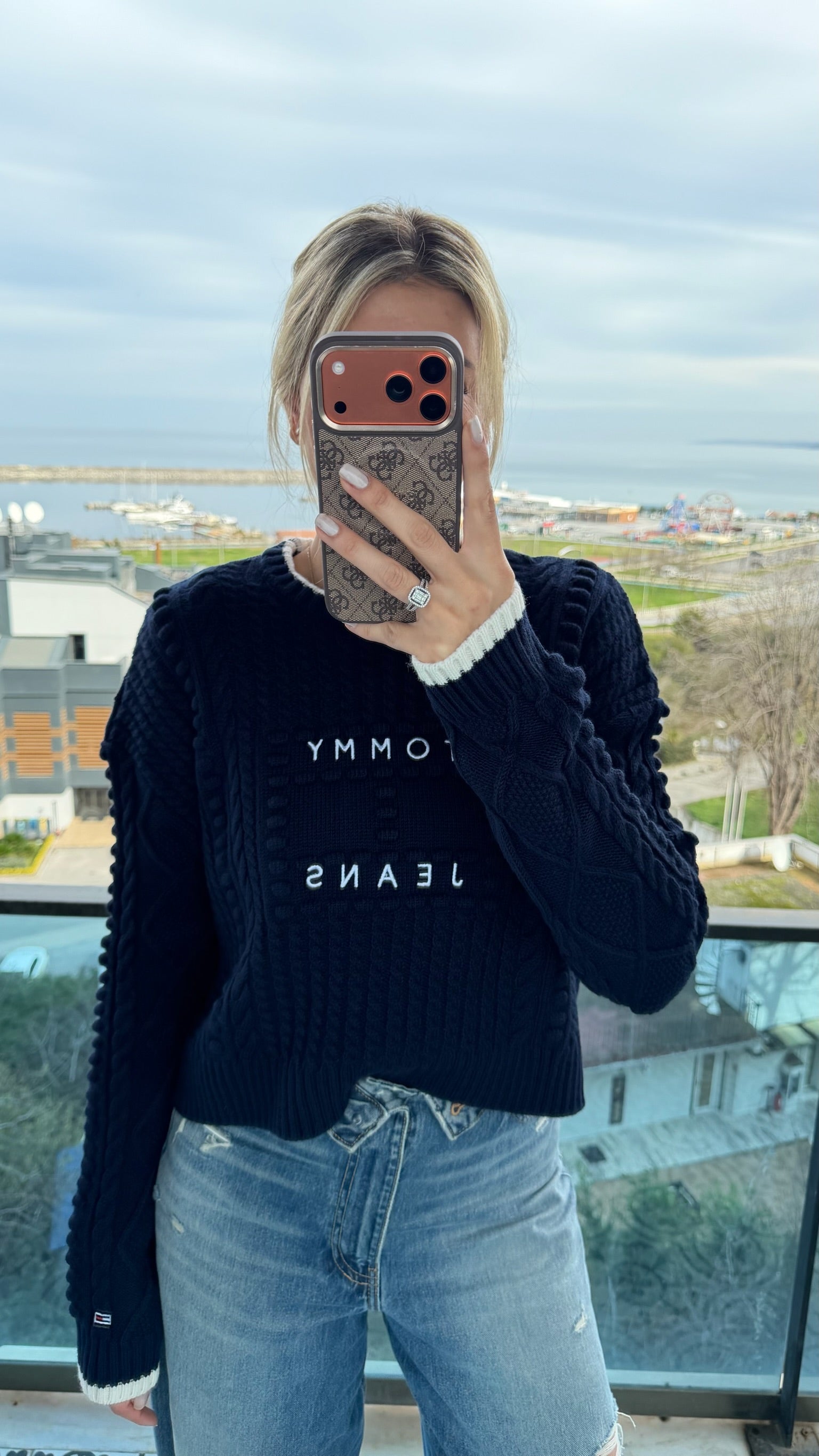 TJ İthal Bobble Desenli Lacivert Kazak