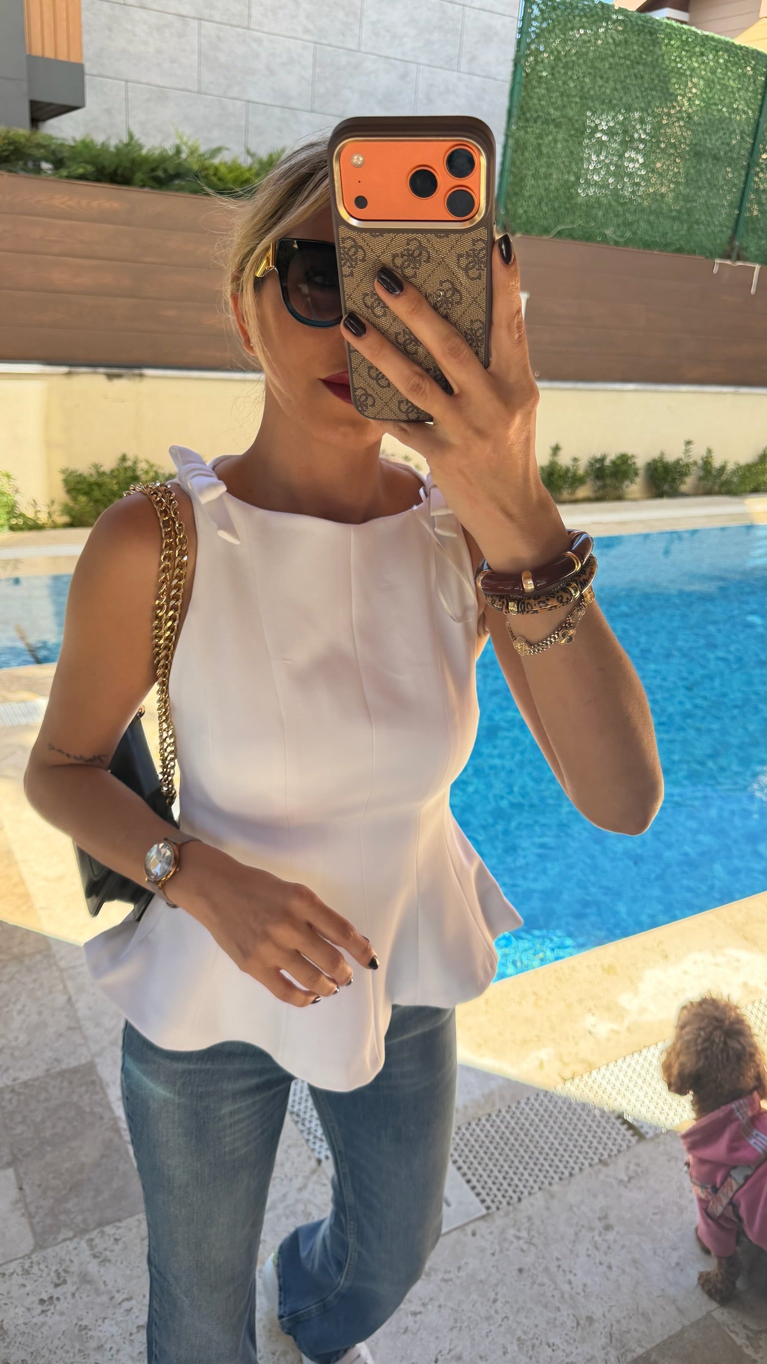 Dilvin Omuz Fiyonk Detaylı Top Yelek Beyaz
