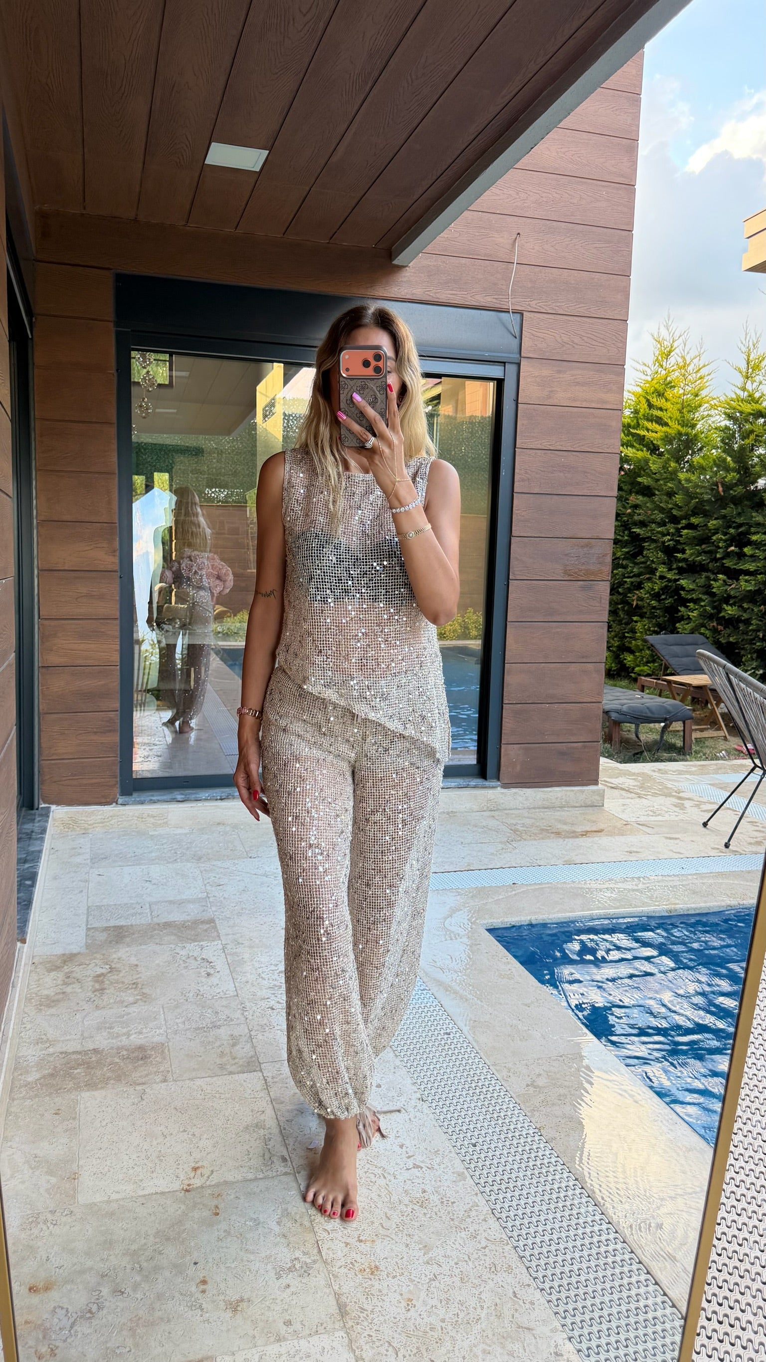 Stella Pullu File Takım Bej
