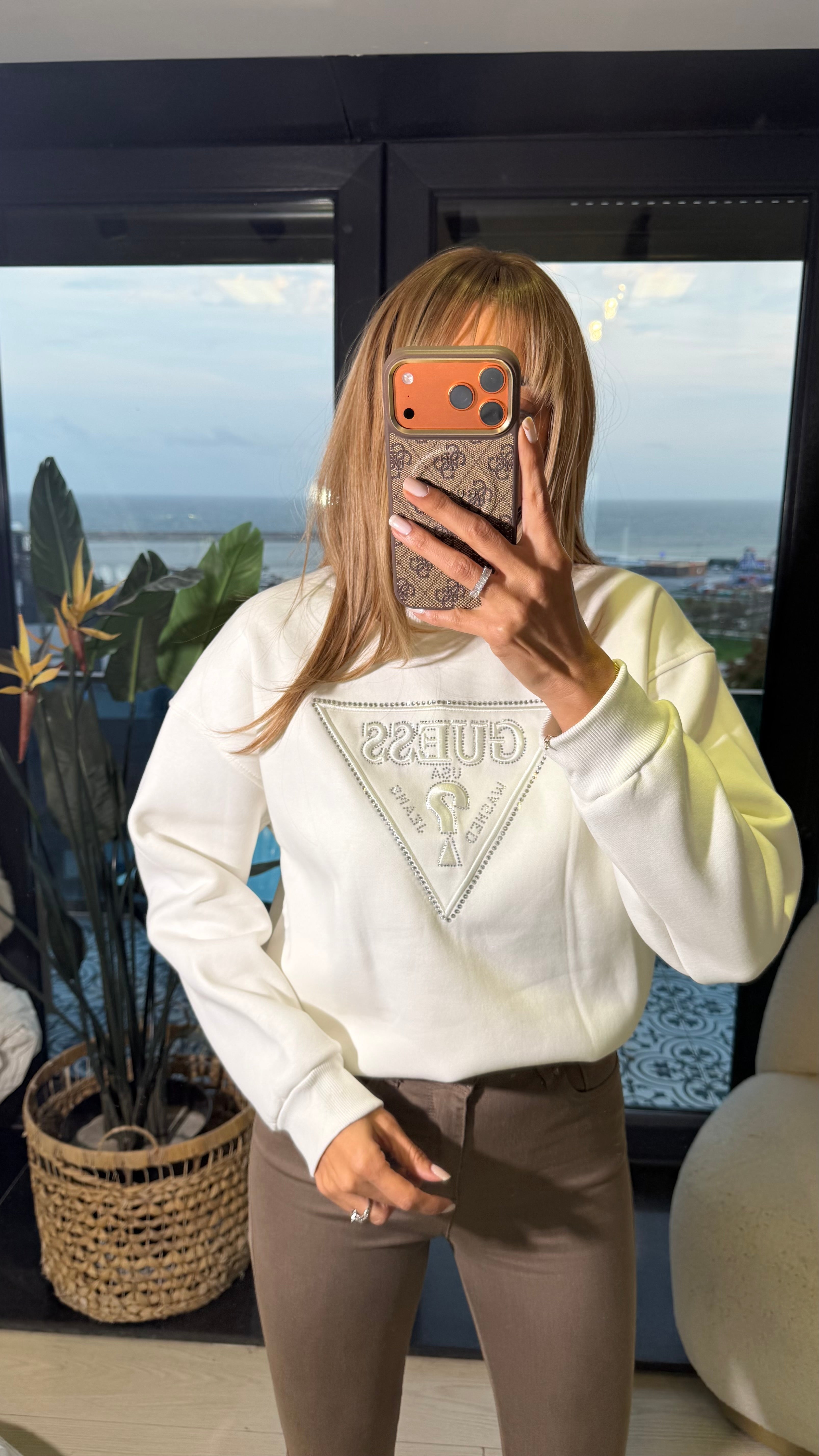 Marka Baskılı Şardonlu Sweatshirt Beyaz