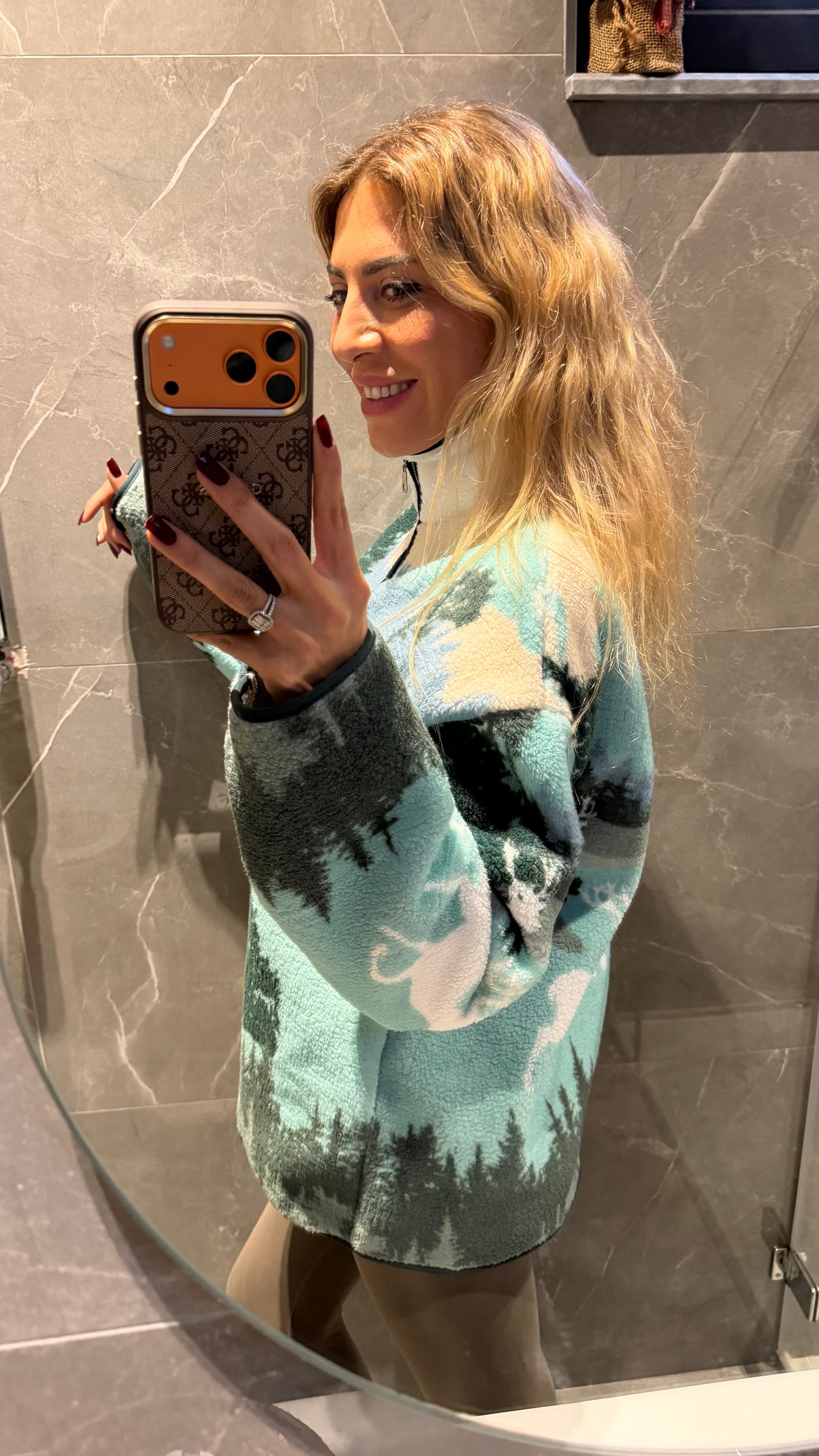 YEŞİL YARIM FERMUARLI OVERSİZE PELUŞ SWEATSHİRT