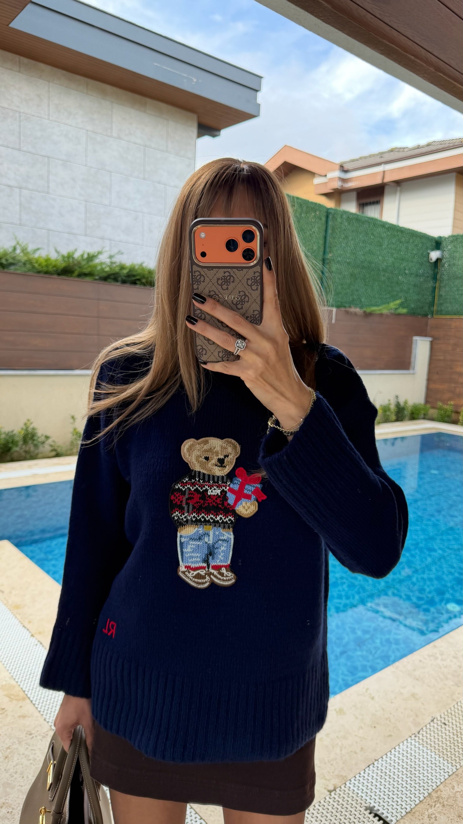 Yumuşak Dokulu Teddy İşlemeli Lacivert Kazak