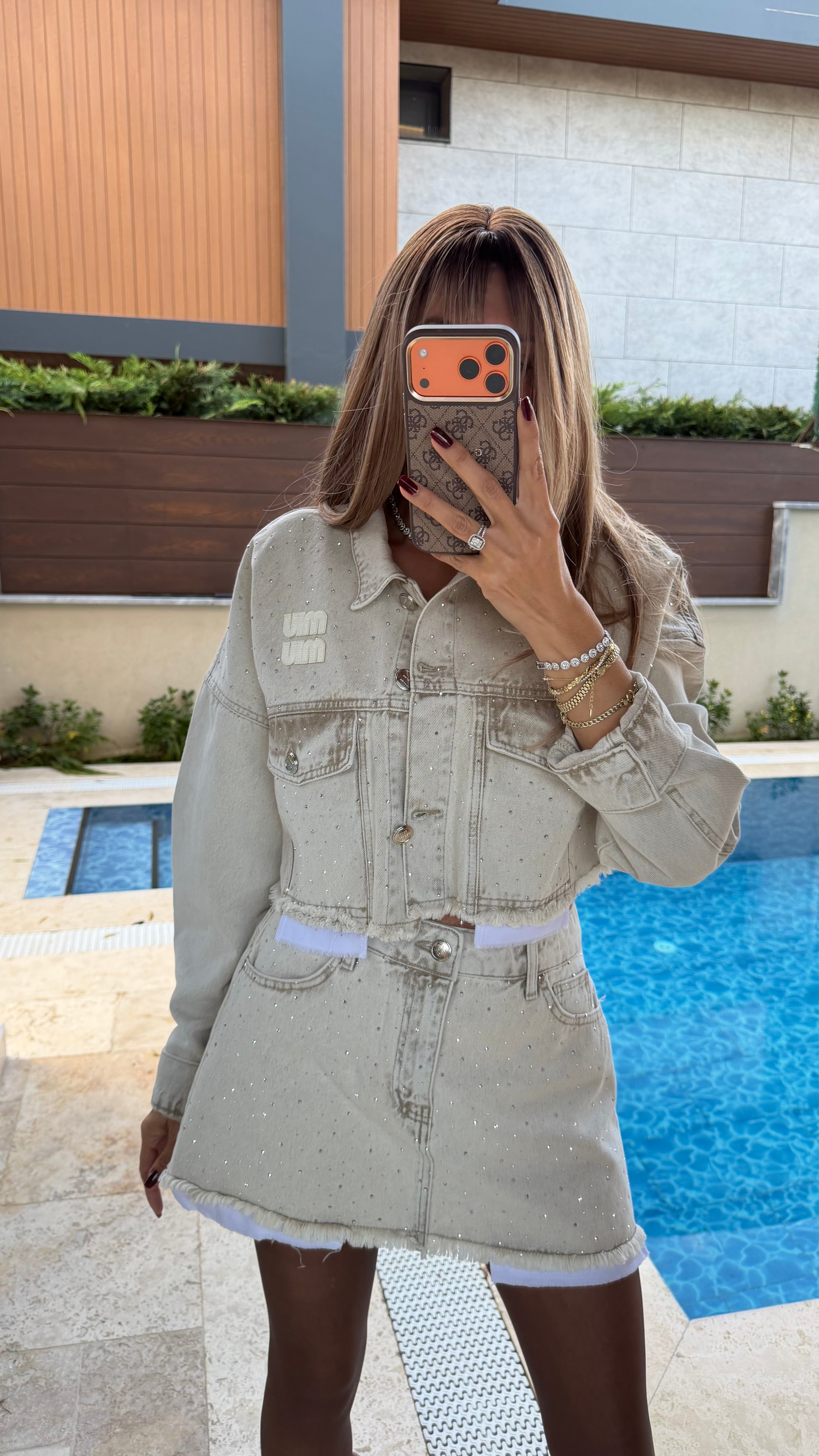 Mami İthal  Kot Ceket Etek Takım