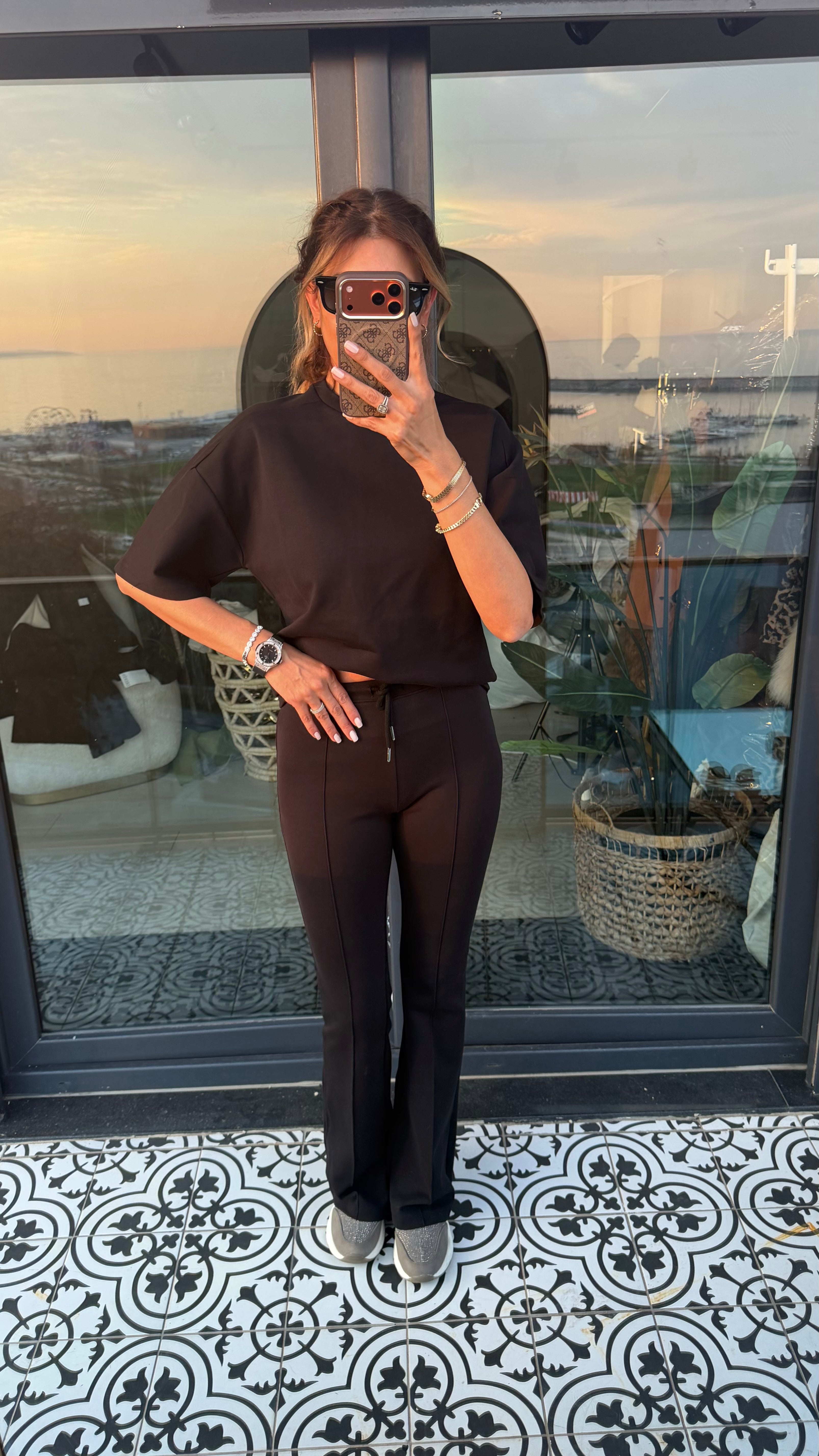 Kısa kollu ispanyol paça ikili takım siyah