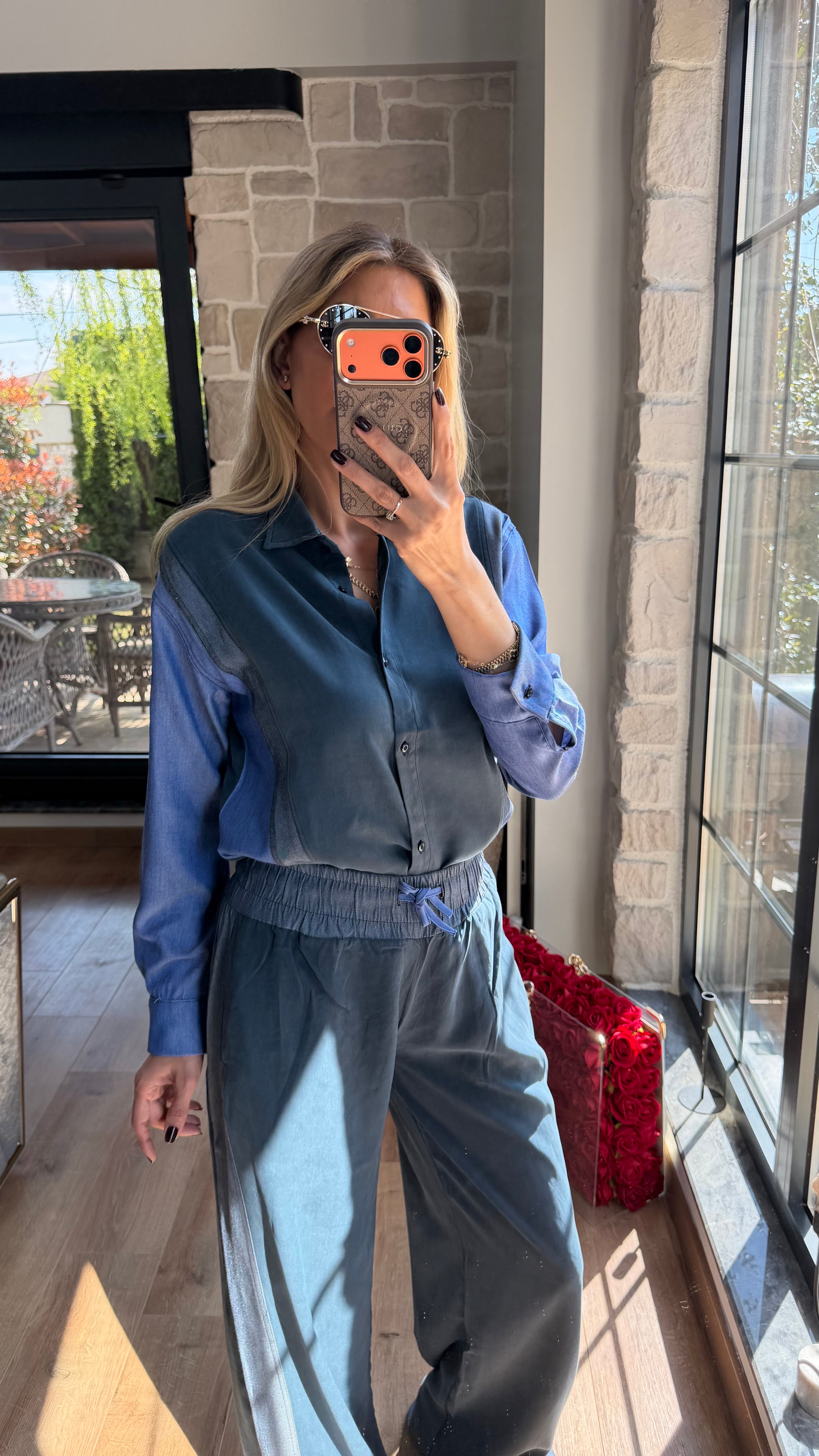 Jean Detaylı Tencel Premium Takım Mavi