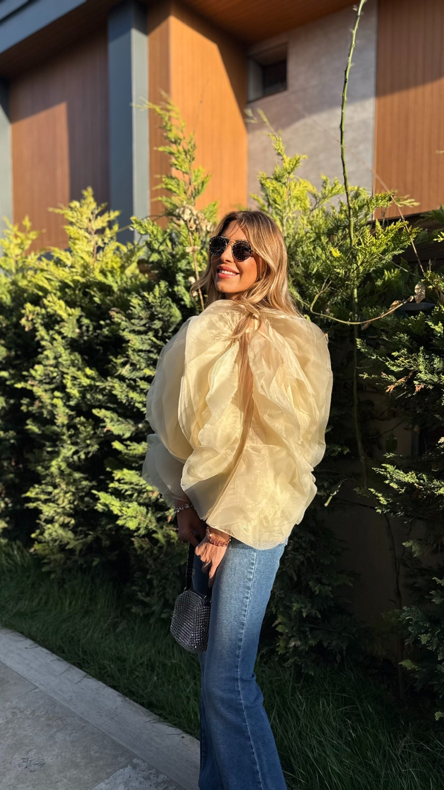 İthal Tül Bluz Sarı