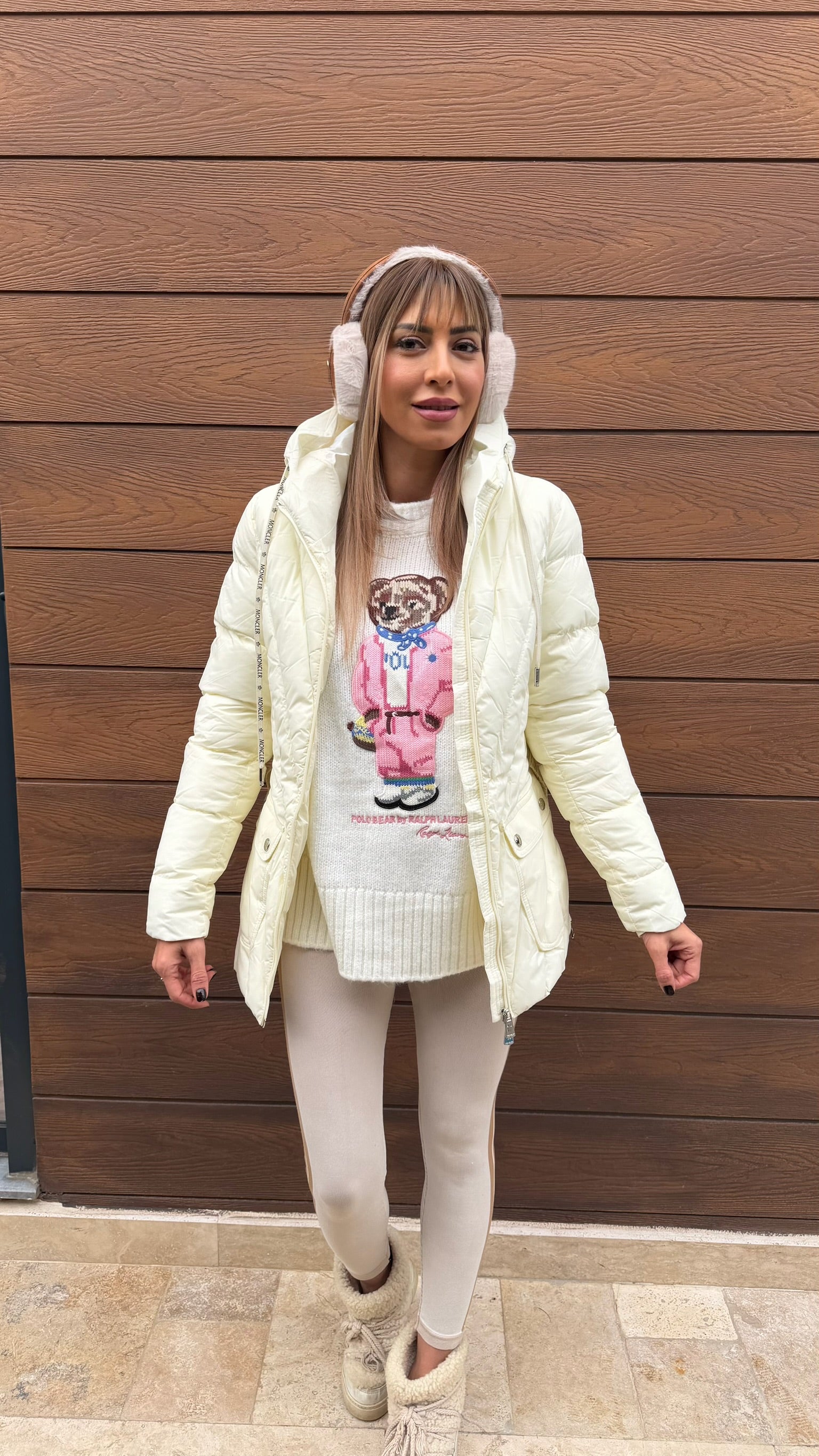 Luxe Kemerli İthal Kaz Tüyü Mont Beyaz