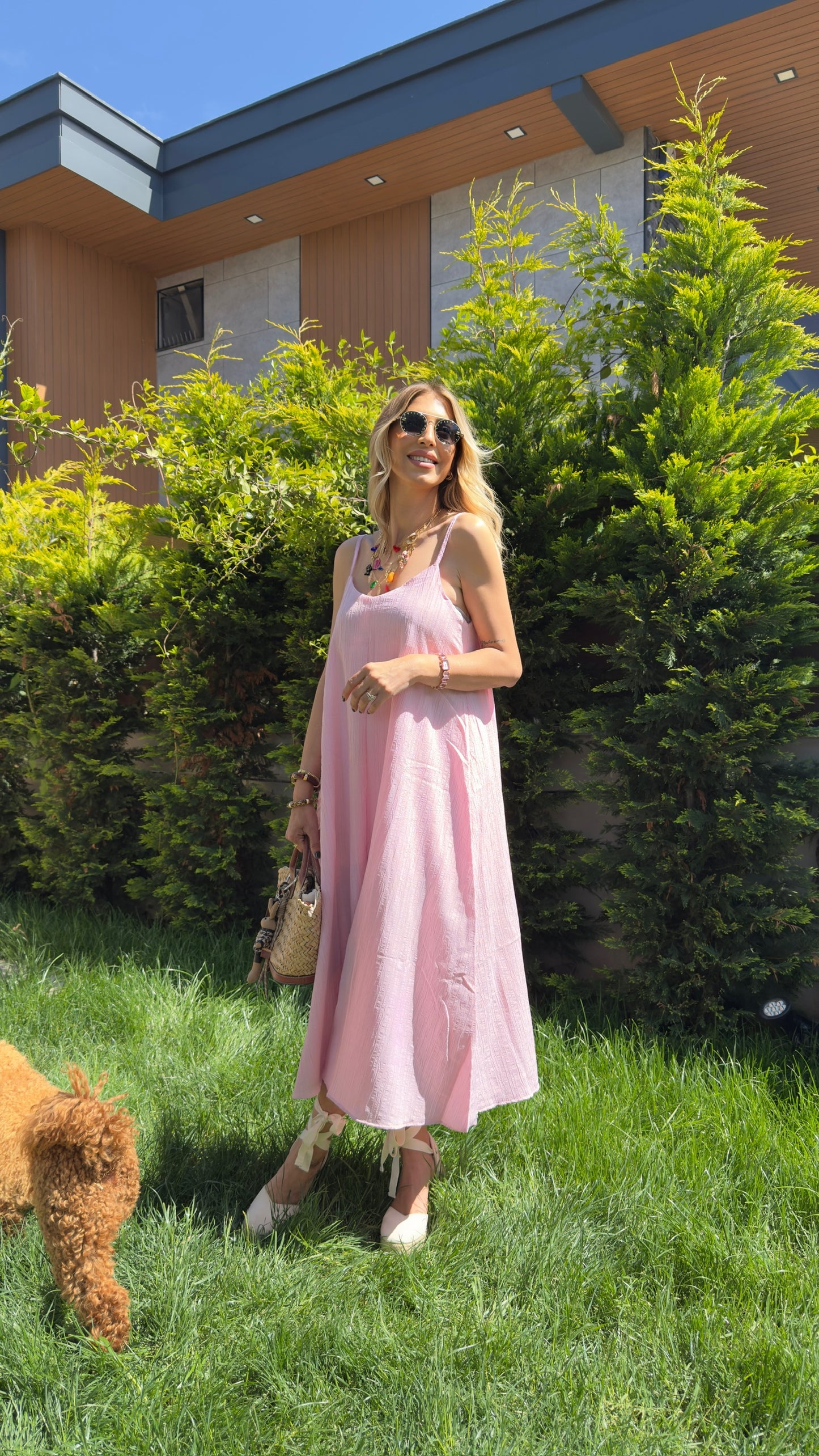Askılı Kaş Elbise Pembe