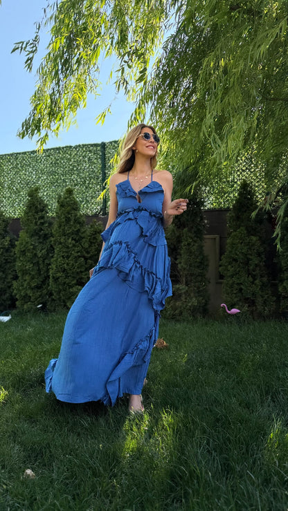 Mouna Bağlamalı Elbise Mavi