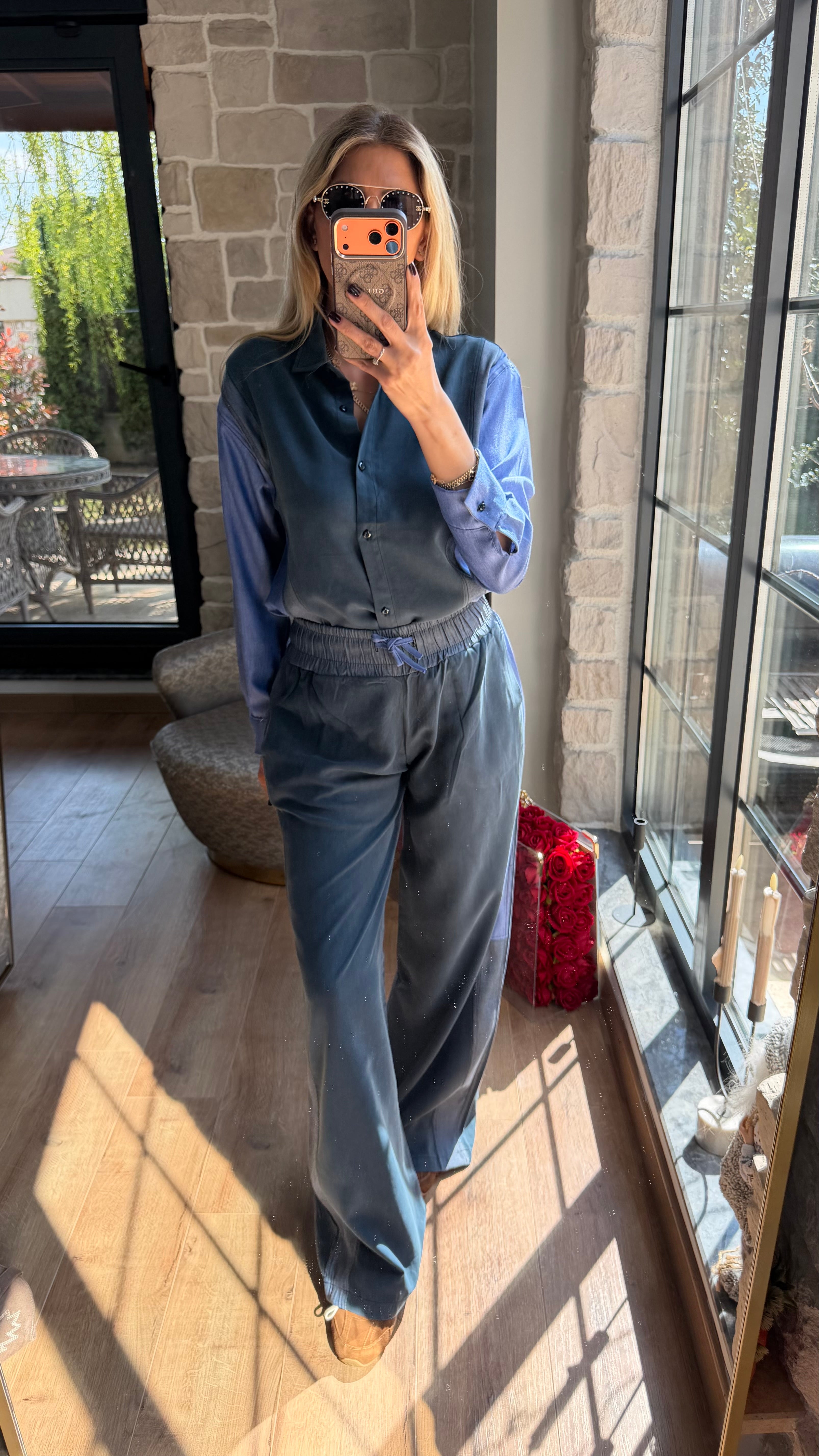 Jean Detaylı Tencel Premium Takım Mavi