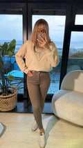 Marka Baskılı Şardonlu Sweatshirt Bej