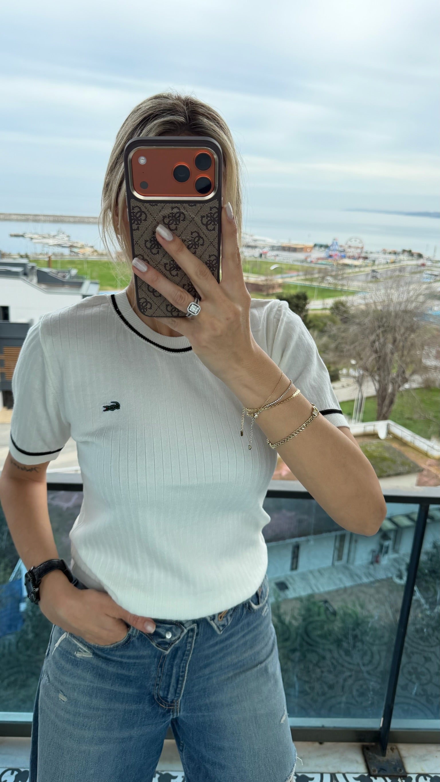 LCT Bisiket Yaka Triko Bluz Beyaz