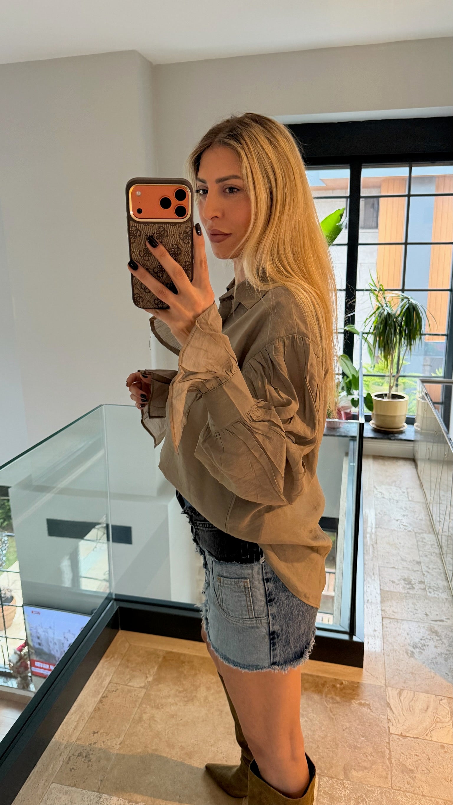 Kol Büzgülü Gömlek Vizon