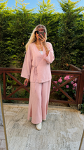 Luna Keten Kuşaklı Takım Toz Pembe