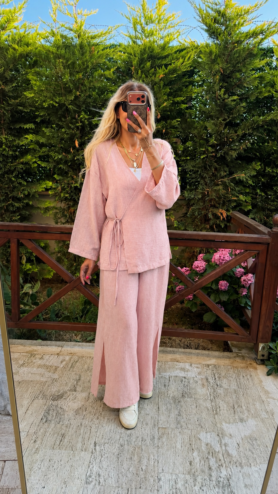 Luna Keten Kuşaklı Takım Toz Pembe