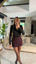 Siyah V yaka Vatkalı Drapeli Bodysuit
