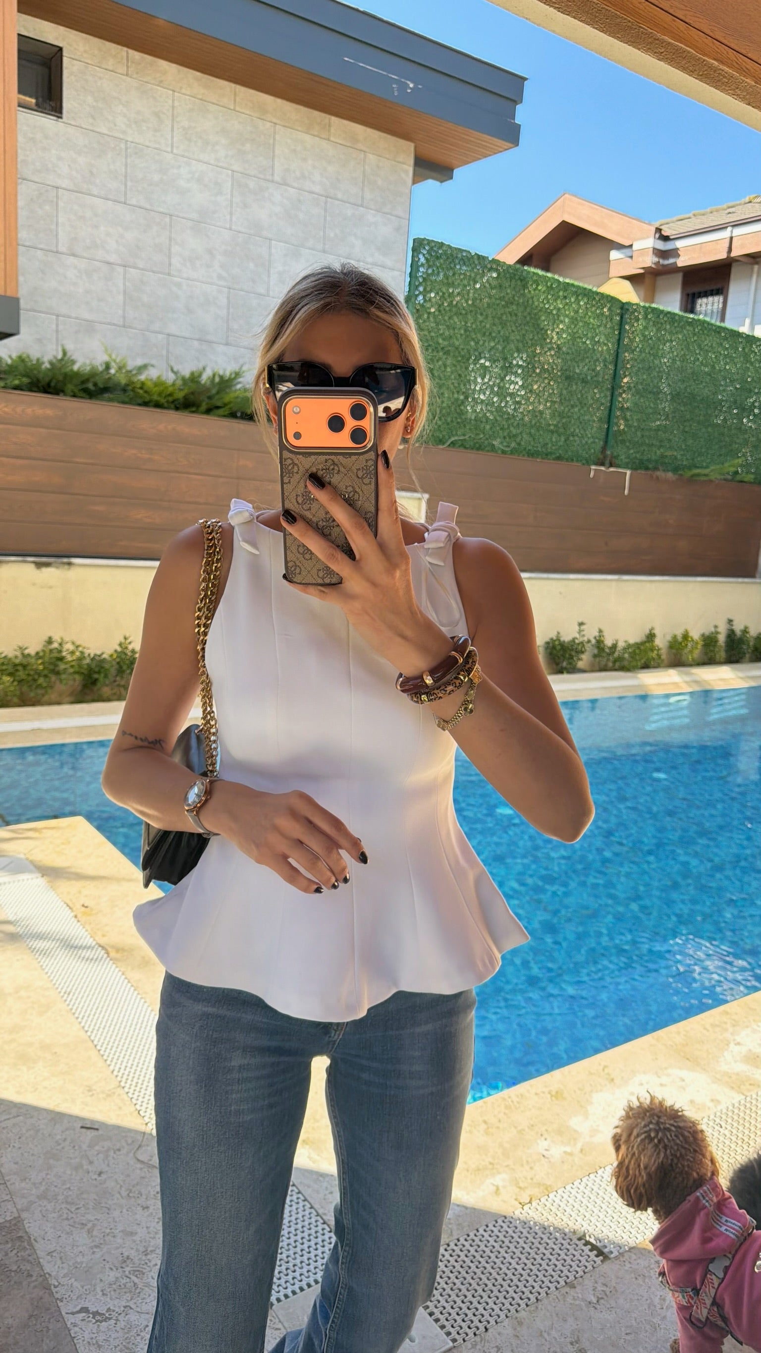 Dilvin Omuz Fiyonk Detaylı Top Yelek Beyaz