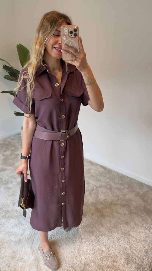 Tencel Kemerli Elbise Bordo
