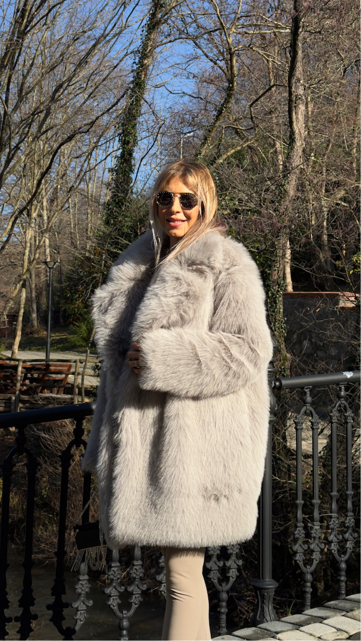 Premium Suni Kürk Kaban Gri