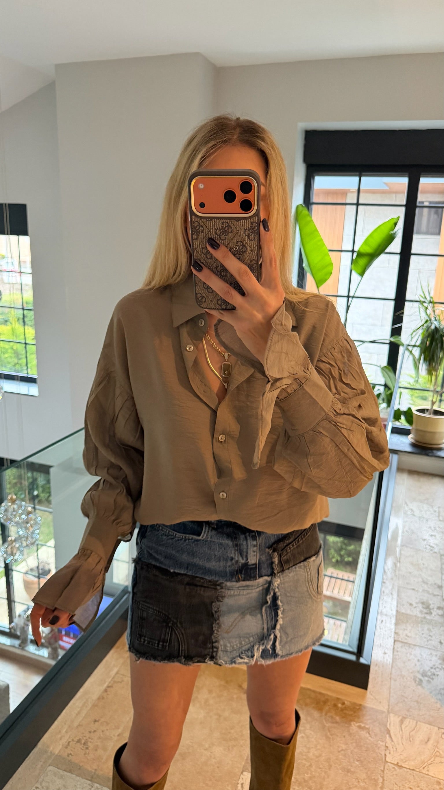 Kol Büzgülü Gömlek Vizon