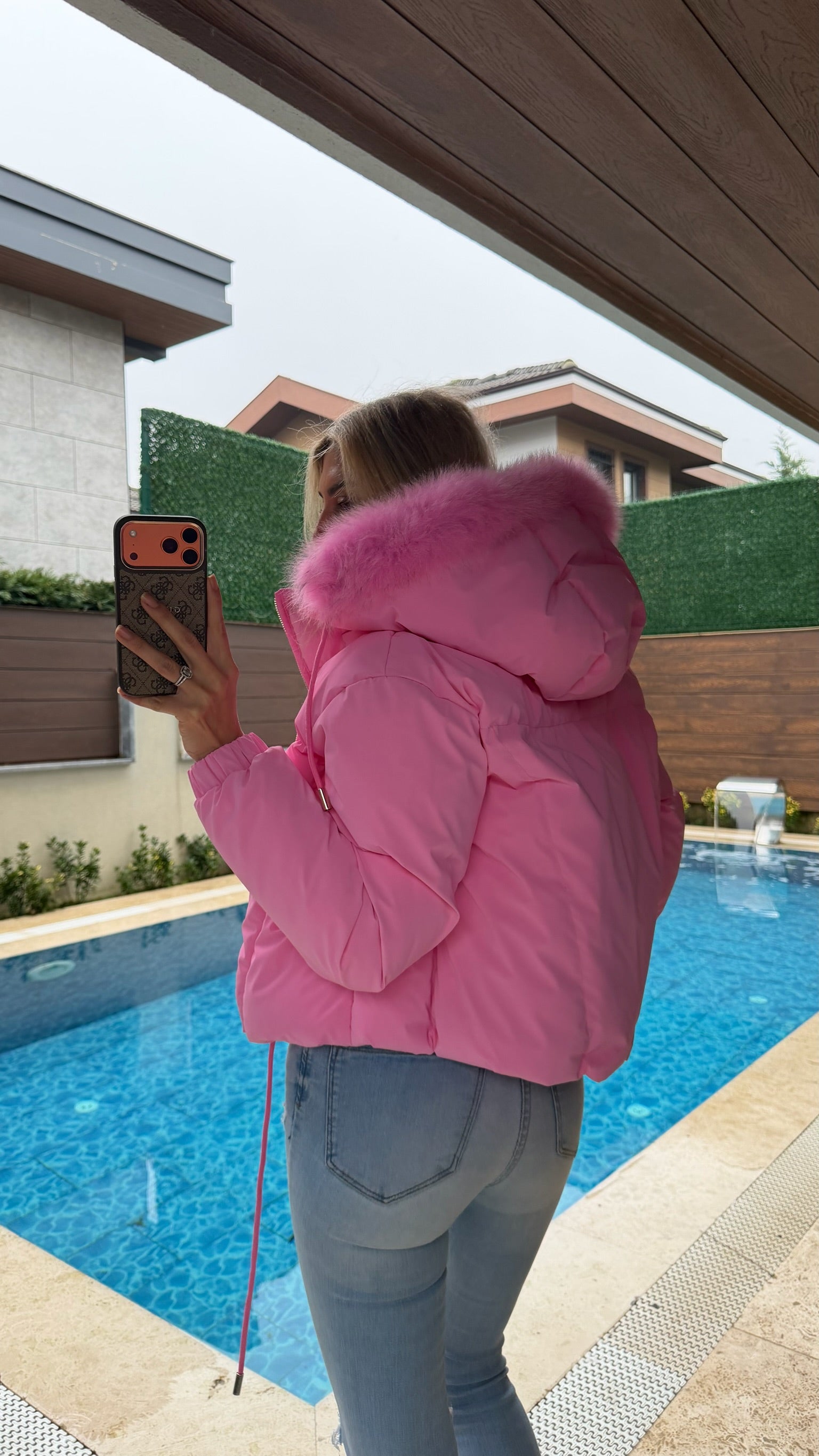 Miss Kürk Şapkalı İthal Mont Pembe