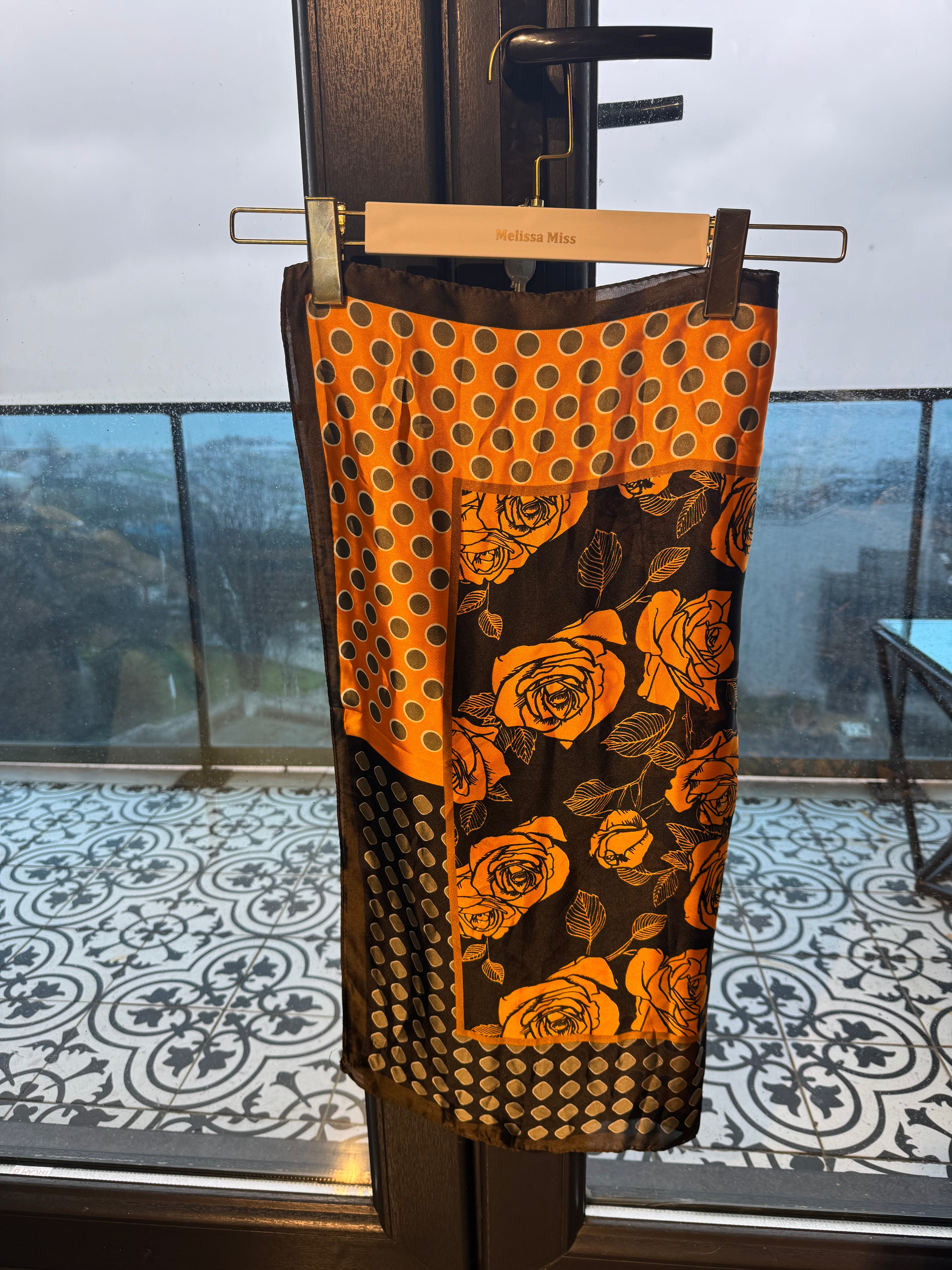 Desenli İpek Fular Sarı Yeşil