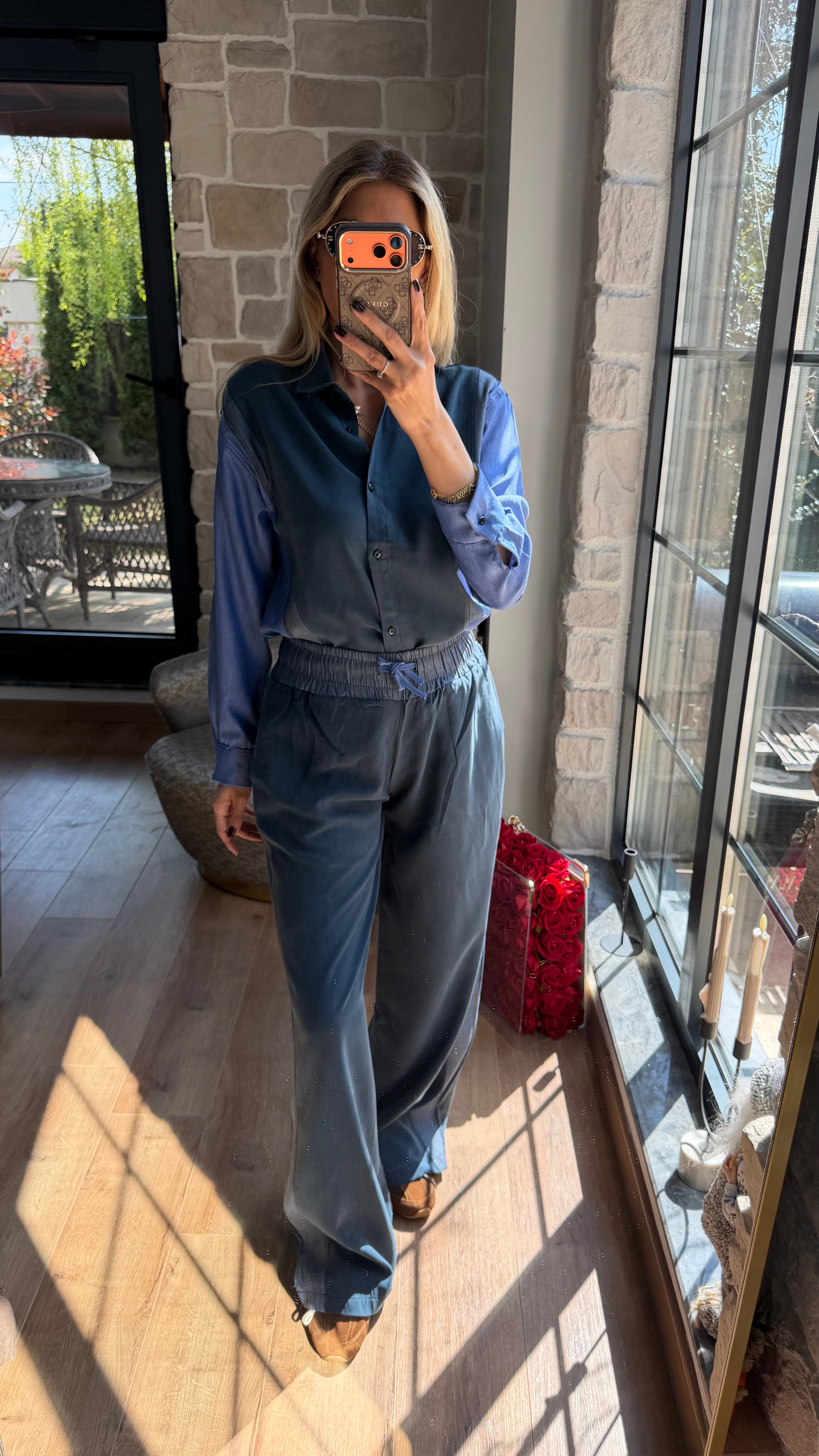 Jean Detaylı Tencel Premium Takım Mavi