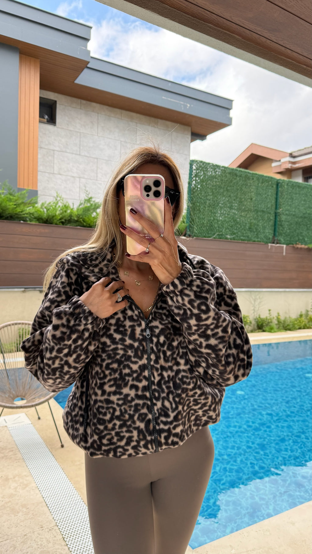 Leopar Peluş Bomber Ceket
