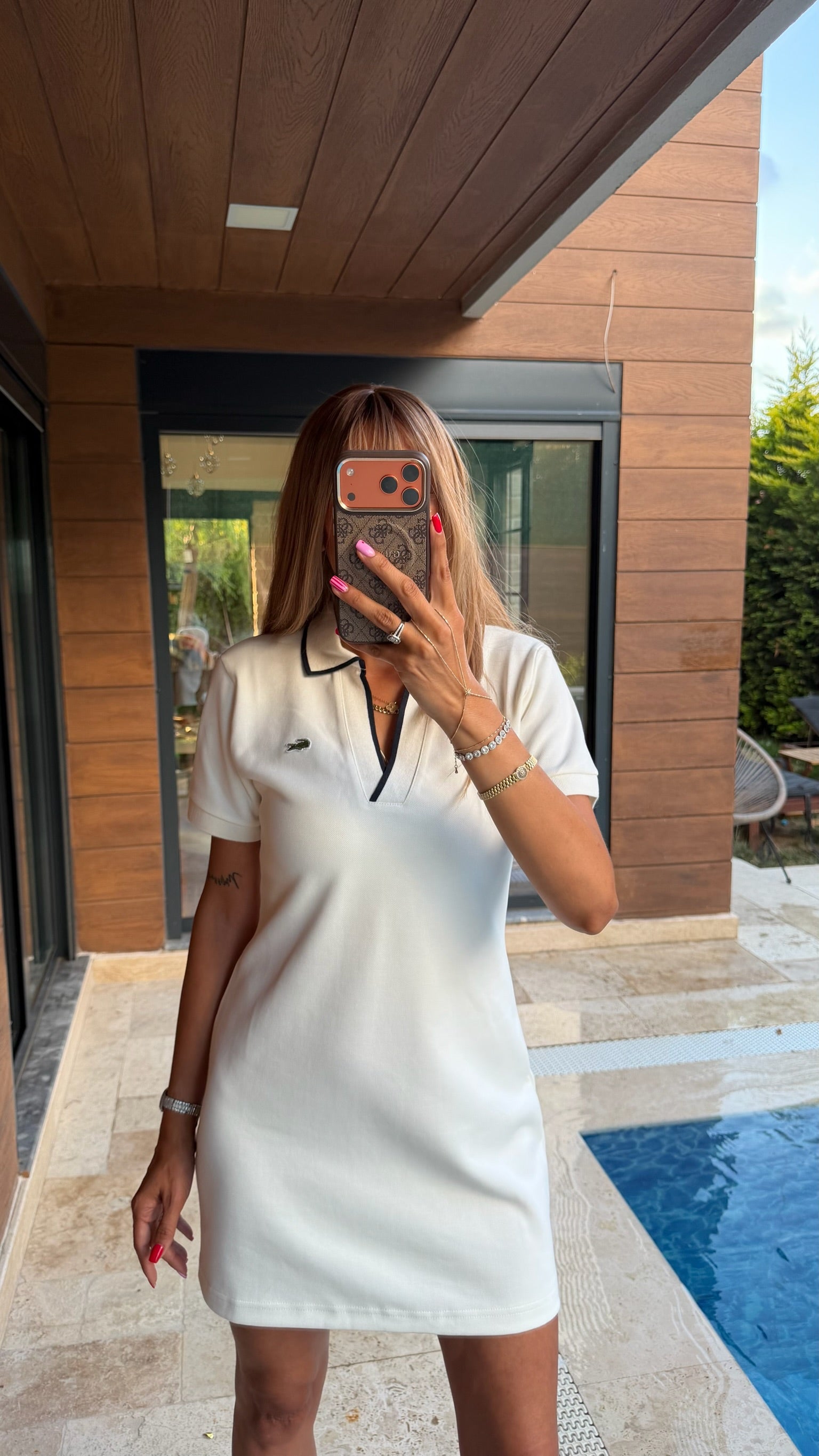Lcst Polo Collar Mini Dress Beyaz