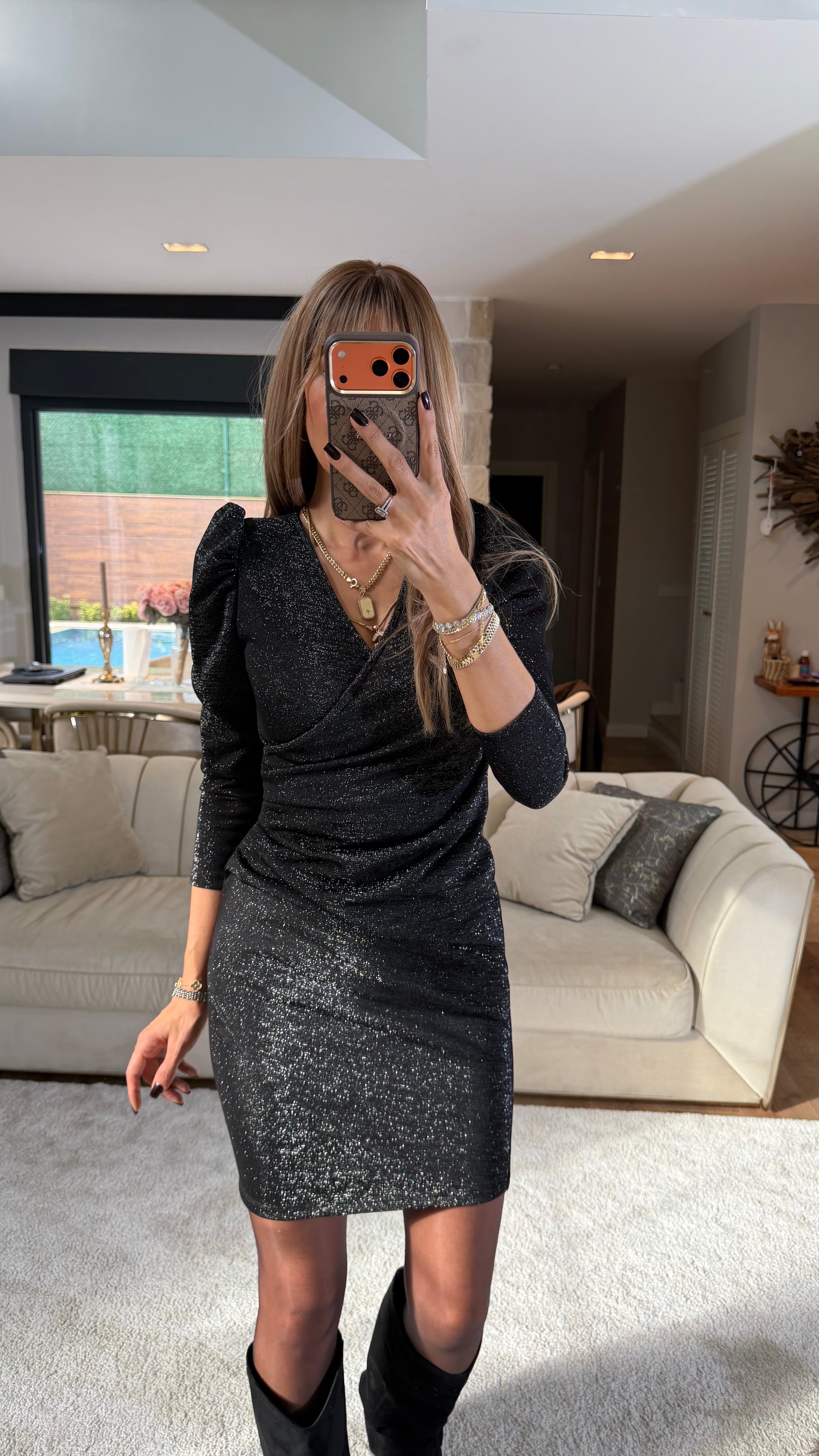 Siyah Kruvaze Yaka Elbise