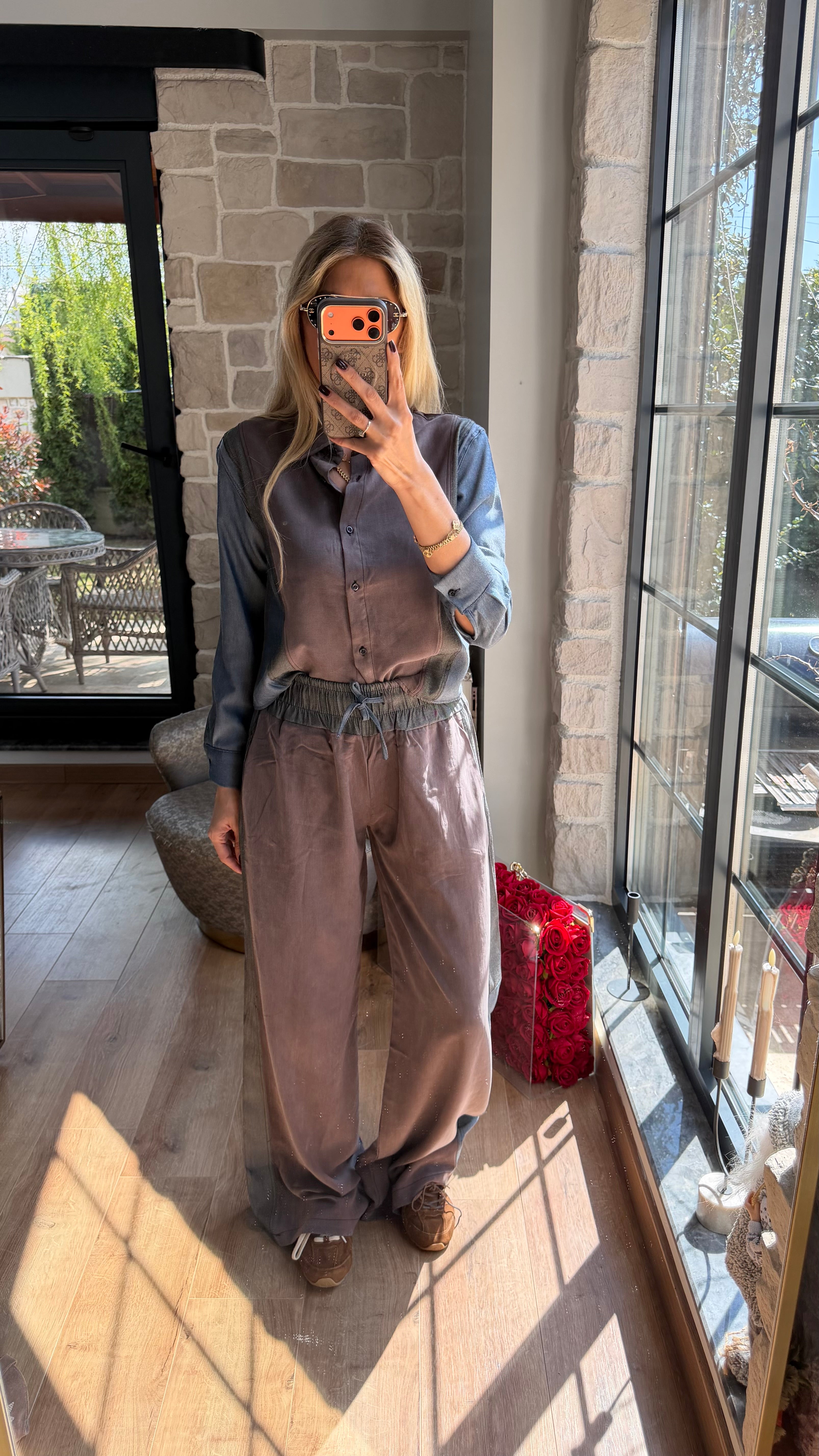 Jean Detaylı Tencel Premium Takım Kahve