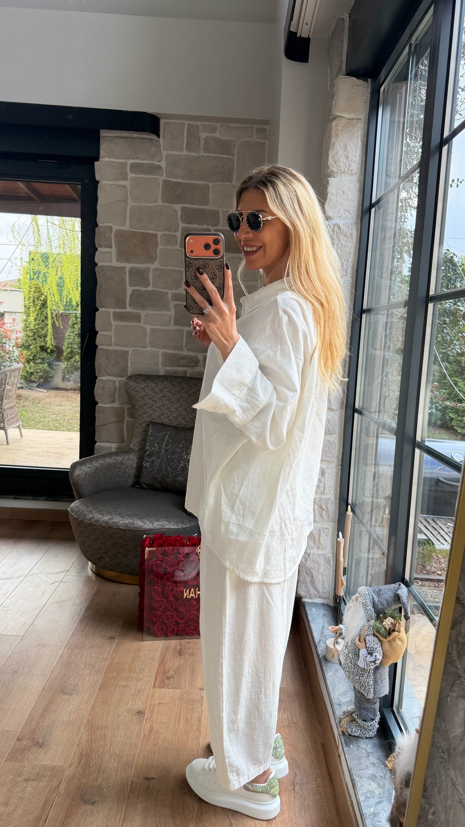 Tensel Gömlek Pantolon Takım Beyaz