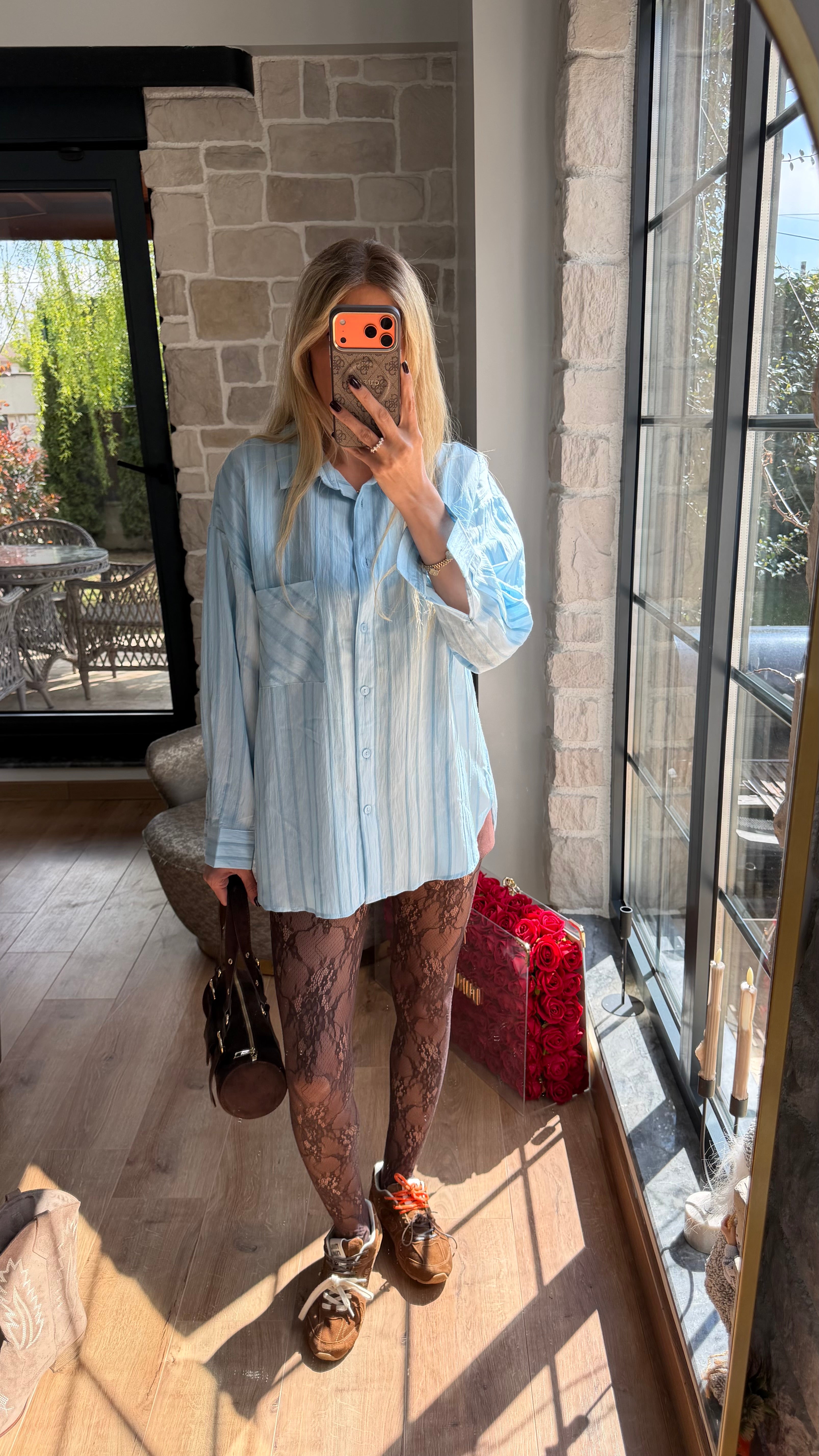 Çizgili Viscon Gömlek Mavi