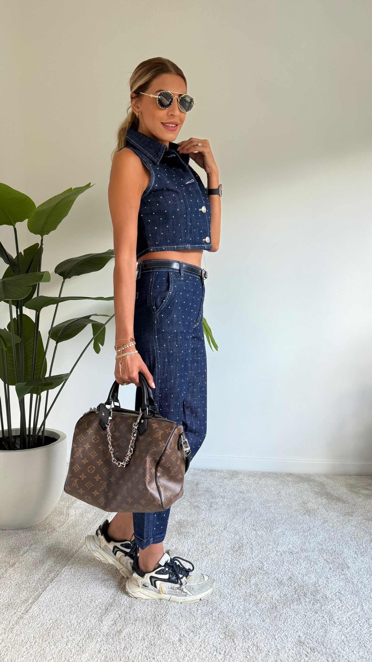Taş Detaylı Denim Takım
