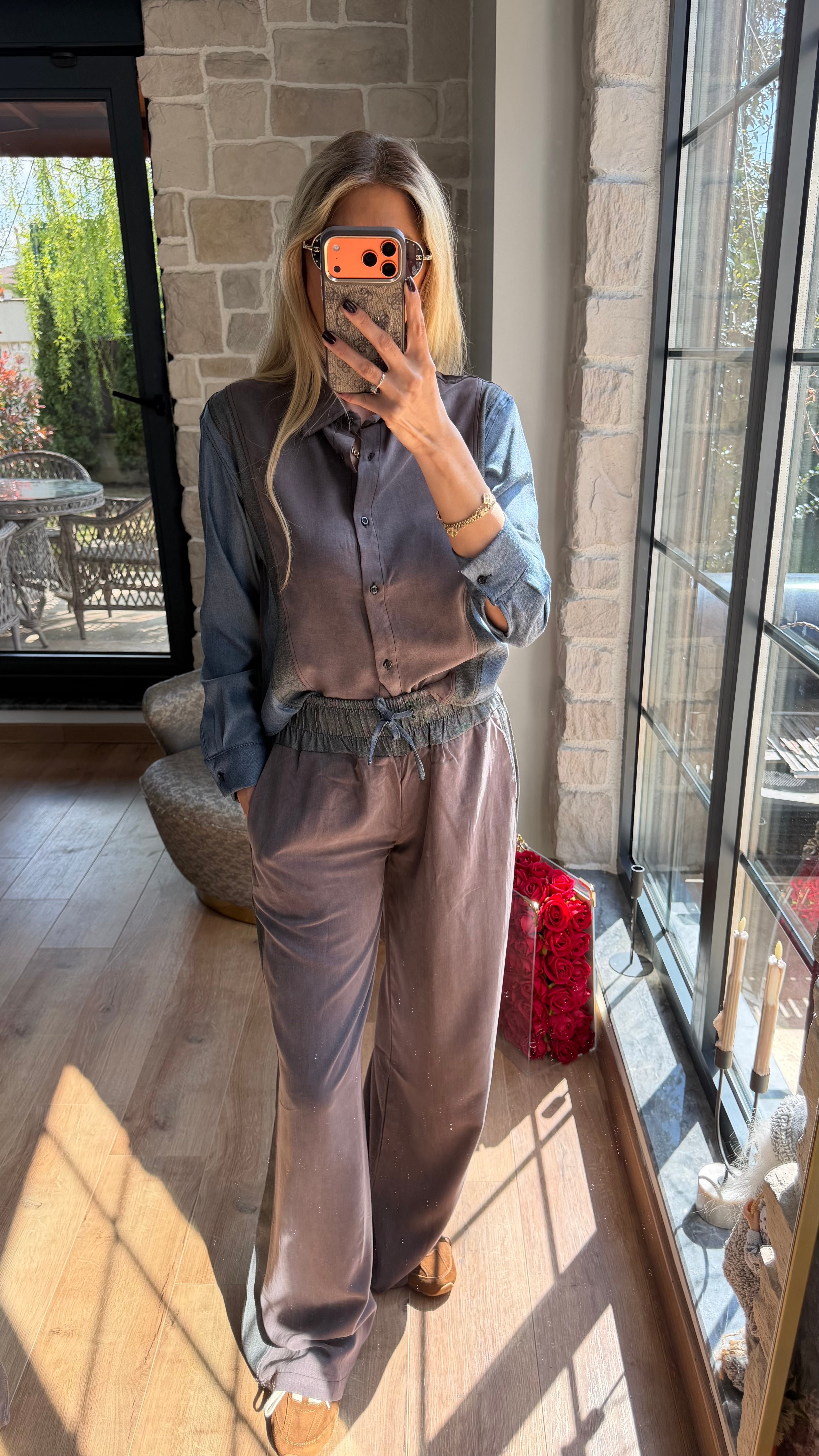 Jean Detaylı Tencel Premium Takım Kahve