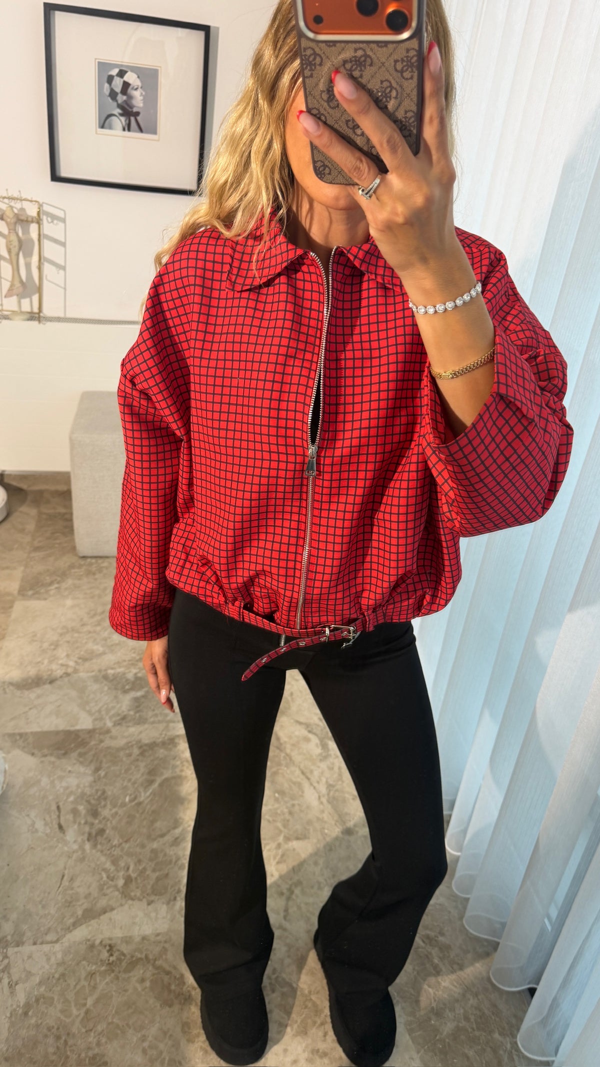 Zr Check Bomber Ceket Kırmızı