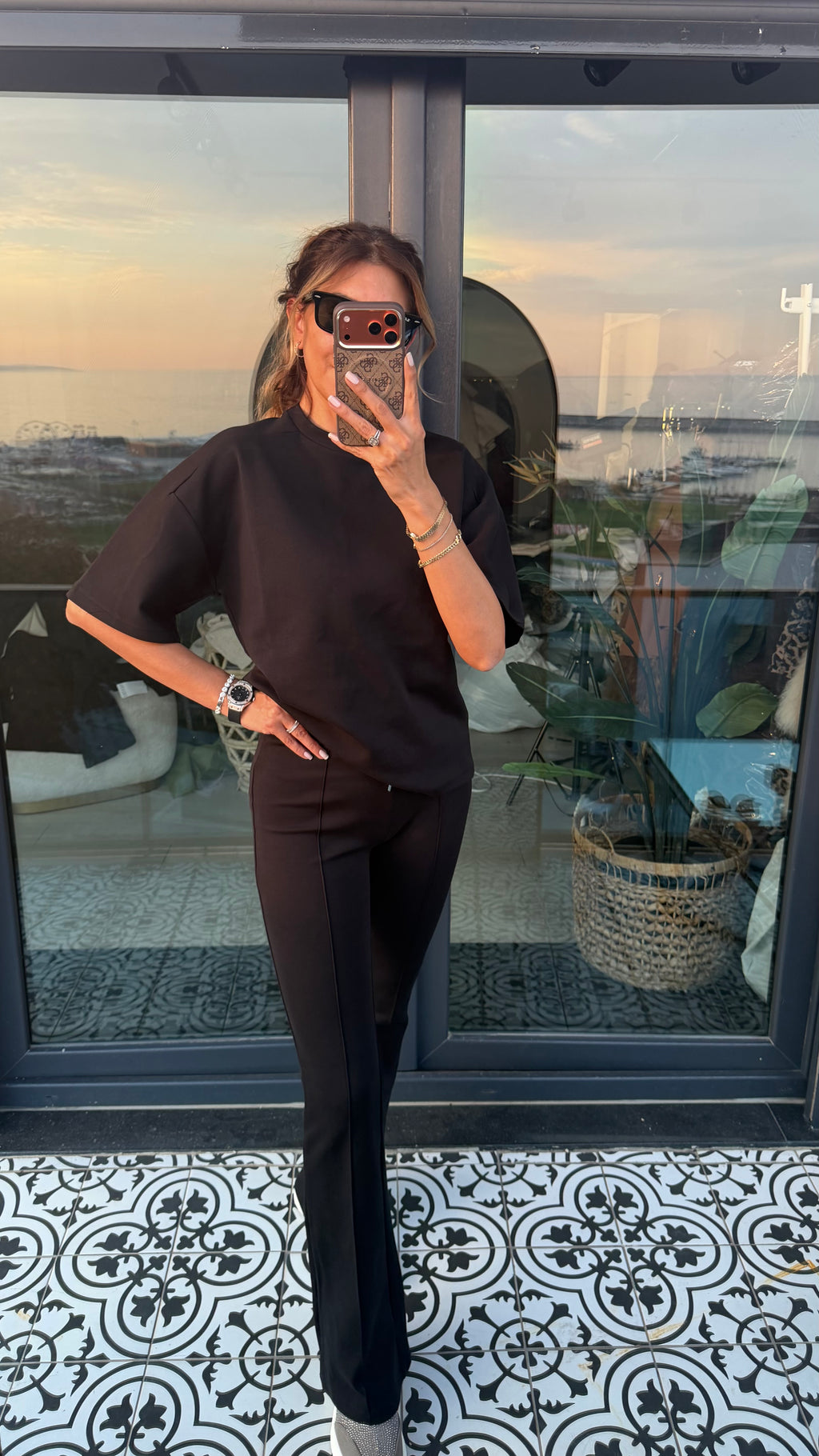 Kısa kollu ispanyol paça ikili takım siyah