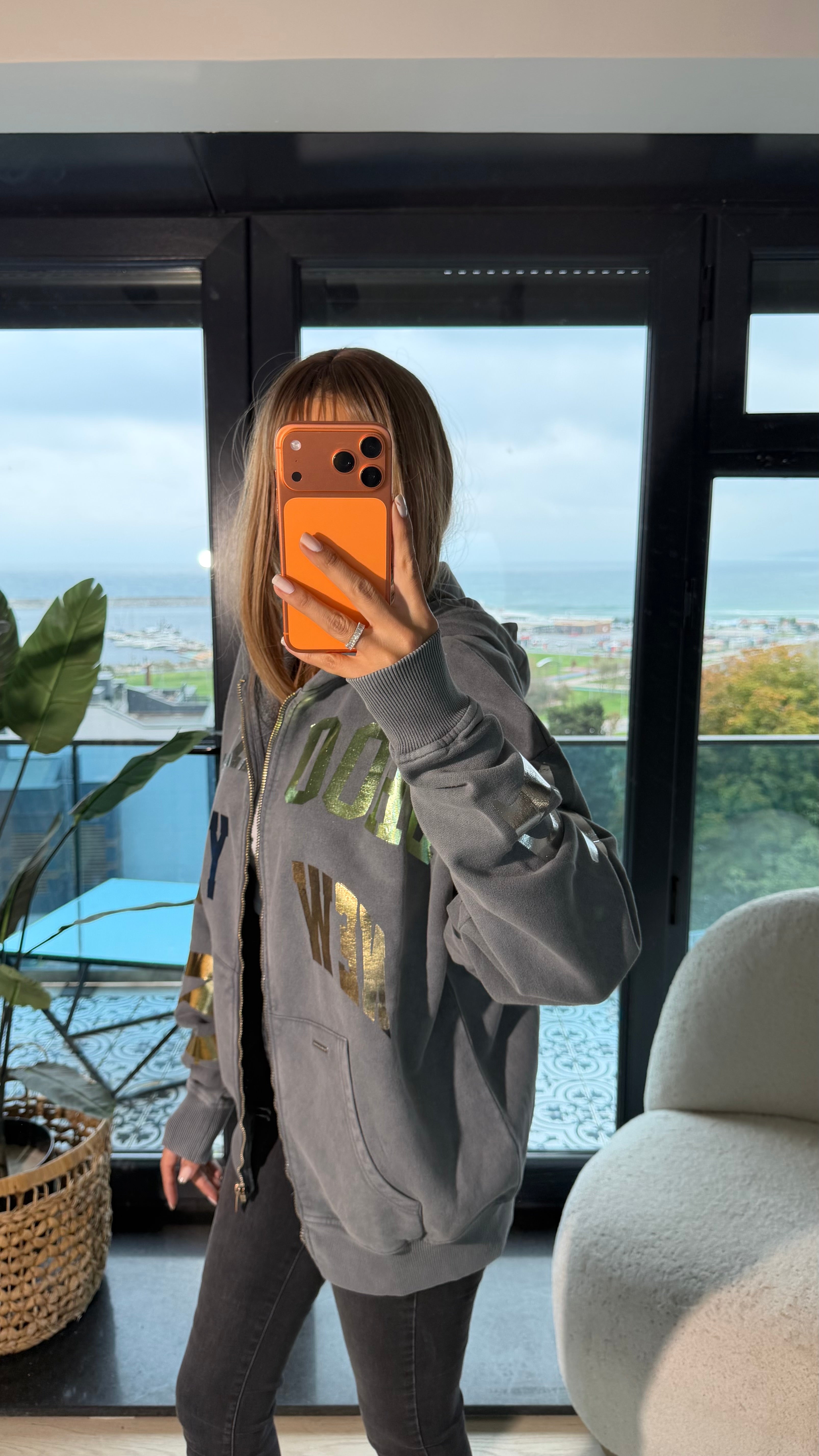 Baskı Kalp Detaylı Fermuarlı Kapjüşonlu Sweatshirt