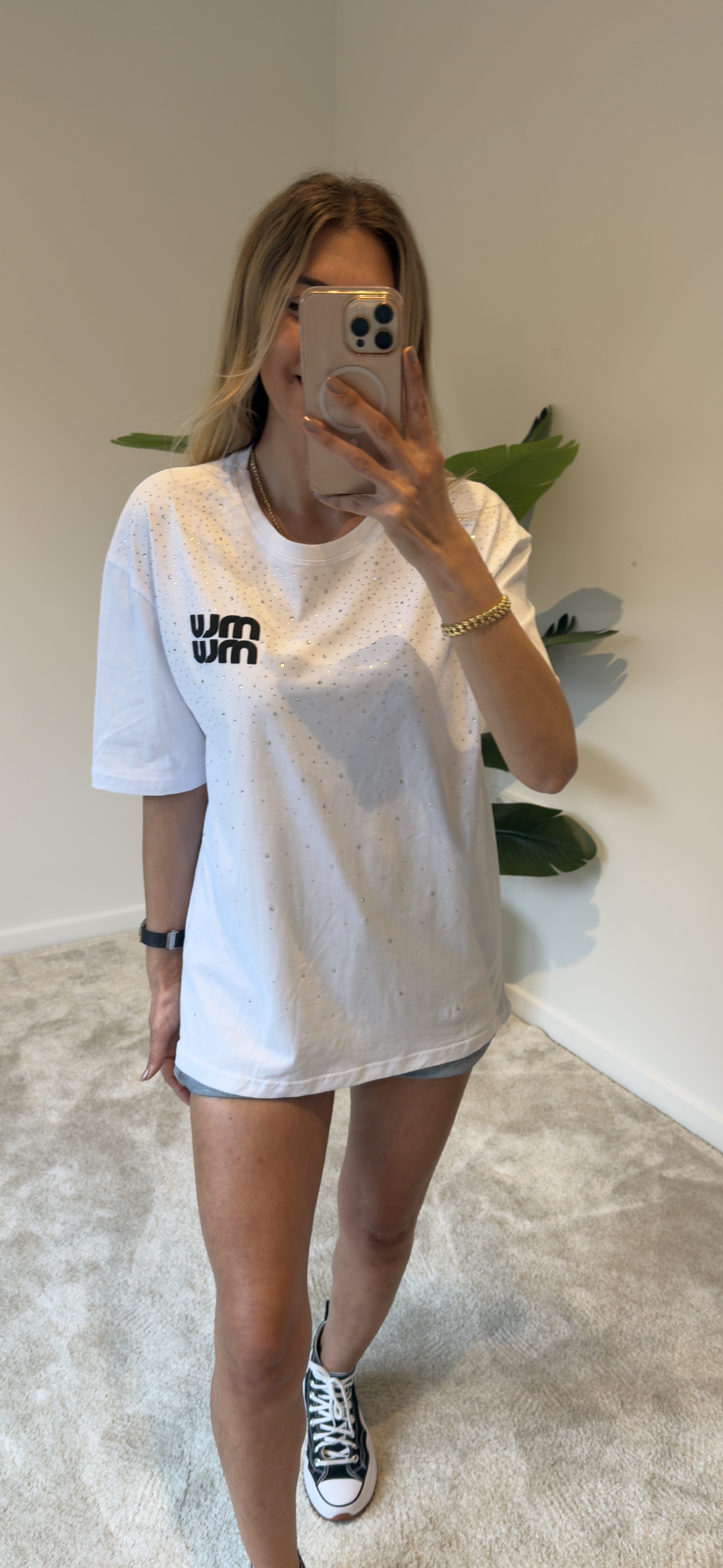 Miu Miu Taşlı Tişört Beyaz